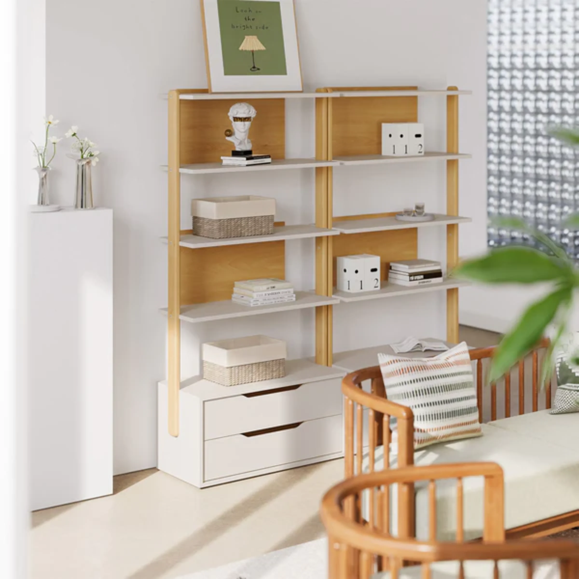 Boori Modular Kids 2 Drawer Bookshelf, Soft White and Beech