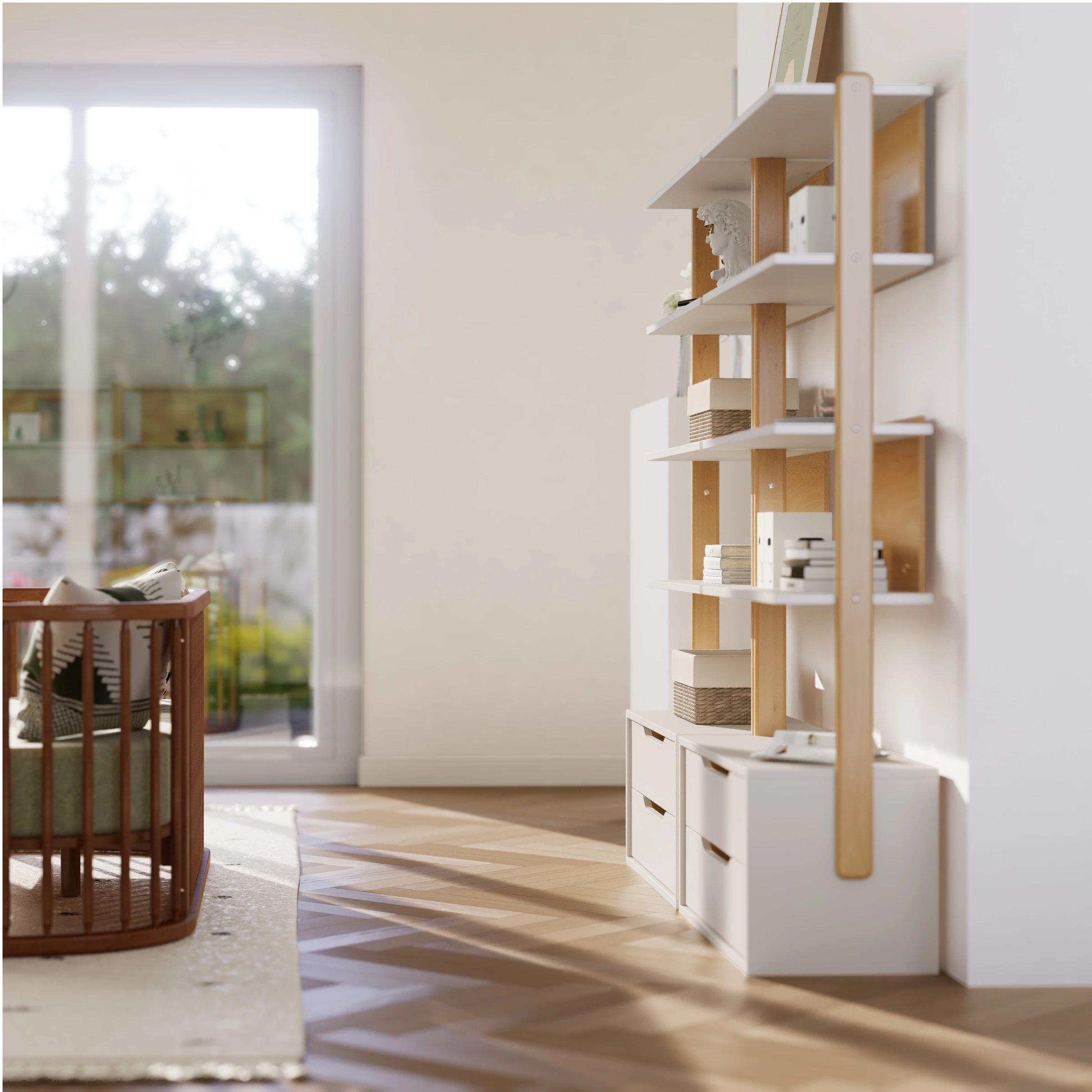 Boori Modular Kids 2 Drawer Bookshelf, Soft White and Beech