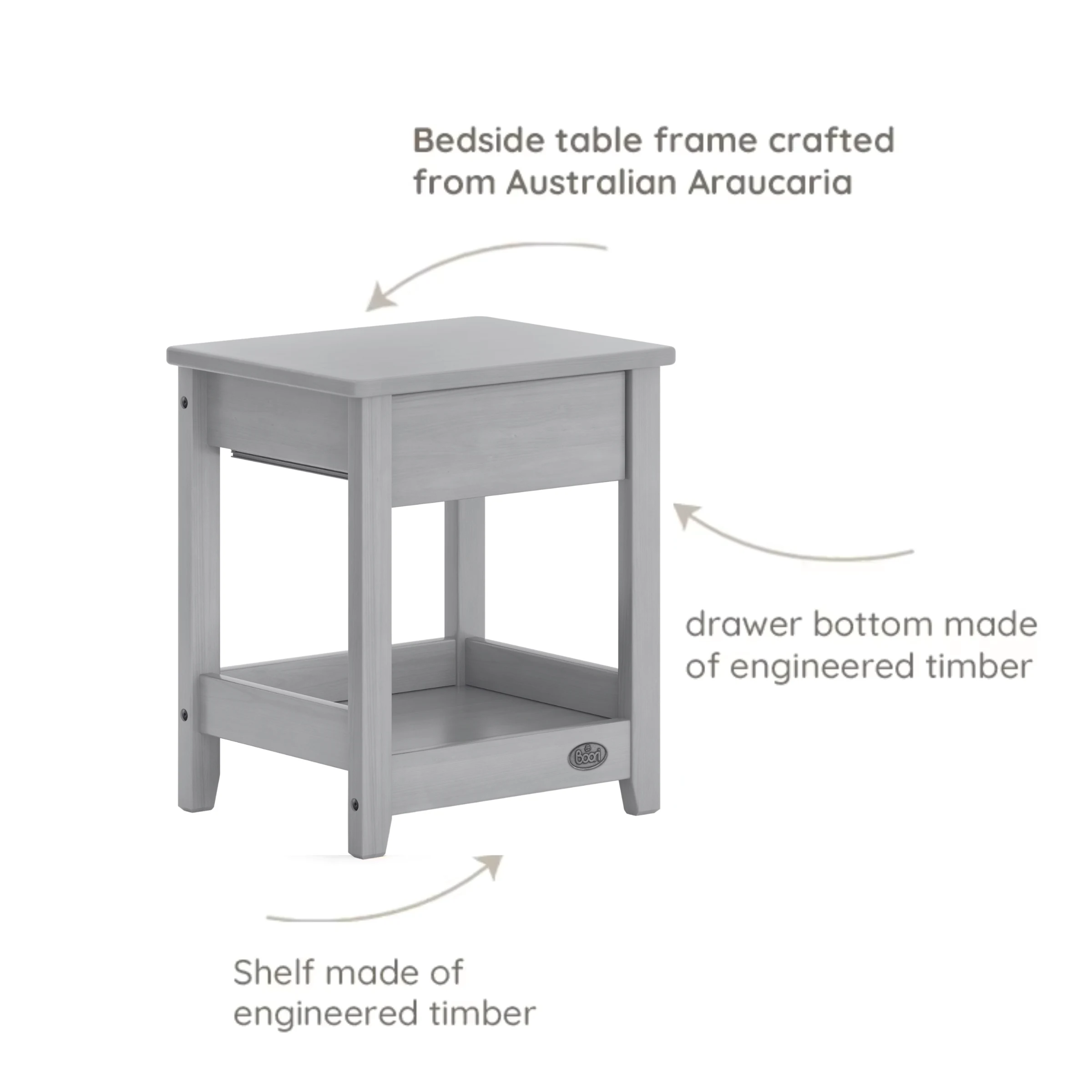 Boori Linear Kids Bedside Table, Barley White