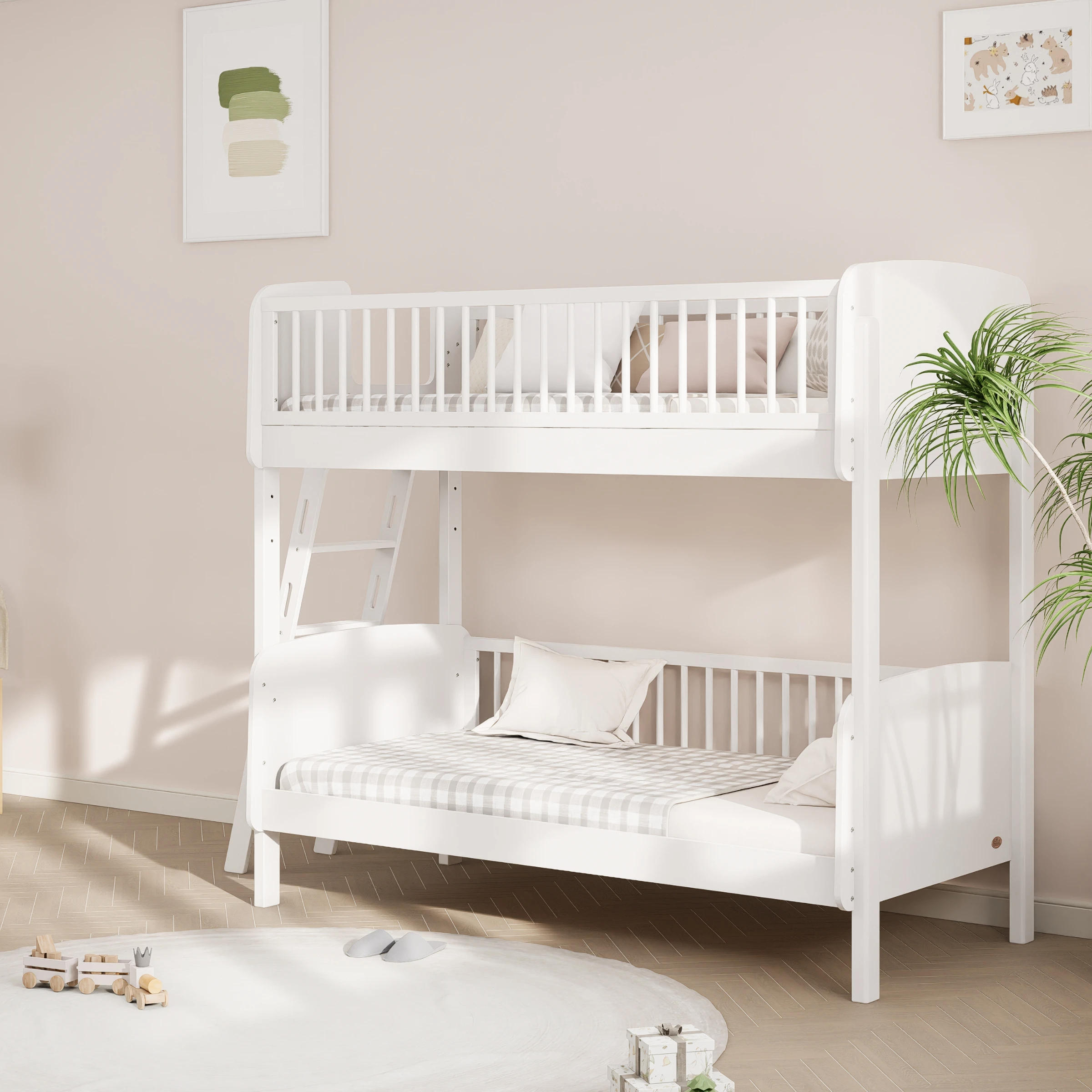 Boori Matilda Kids Single Bunk Bed + Ladder, Barley White