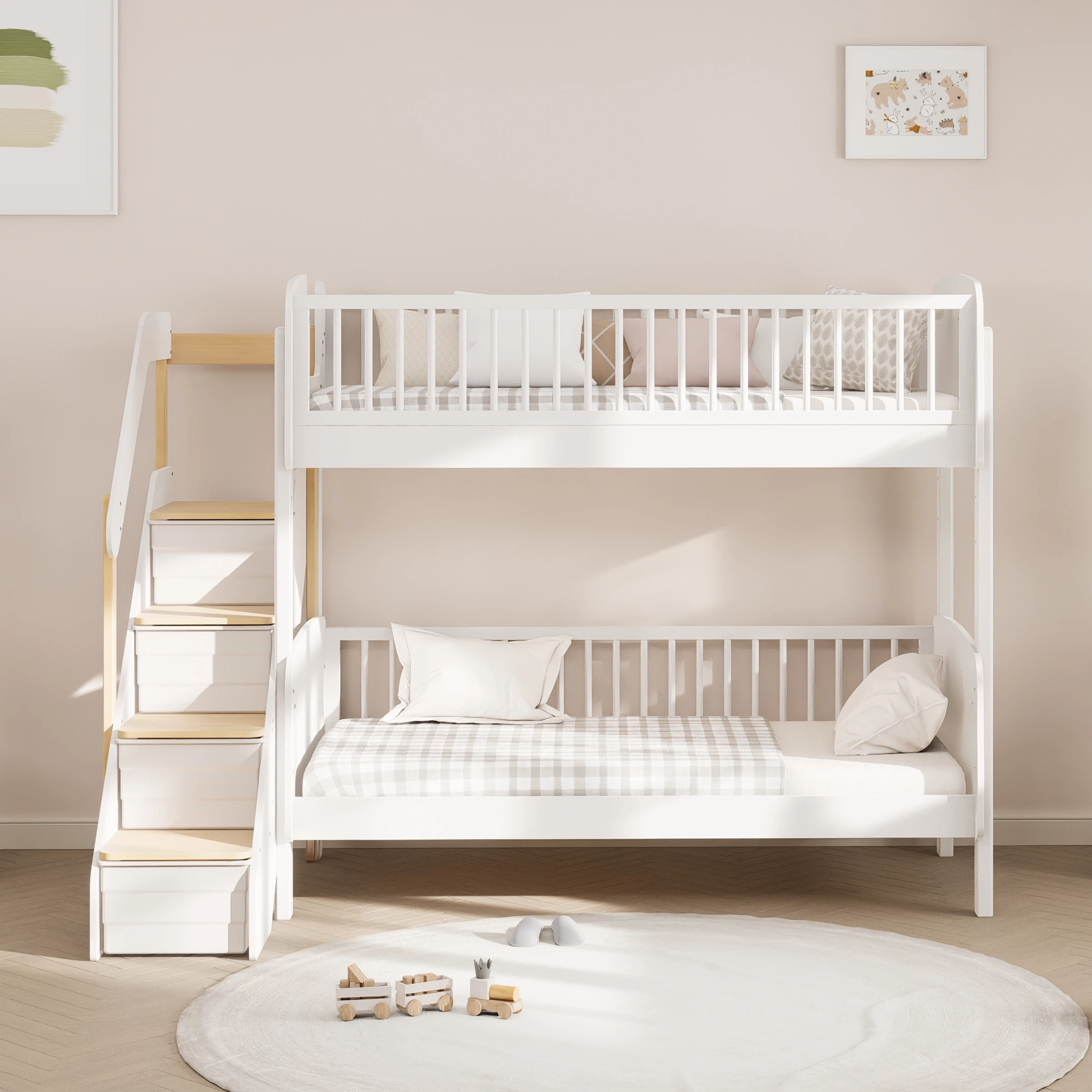 Boori Matilda Kids Single Bunk Bed + Storage Staircase, Barley White