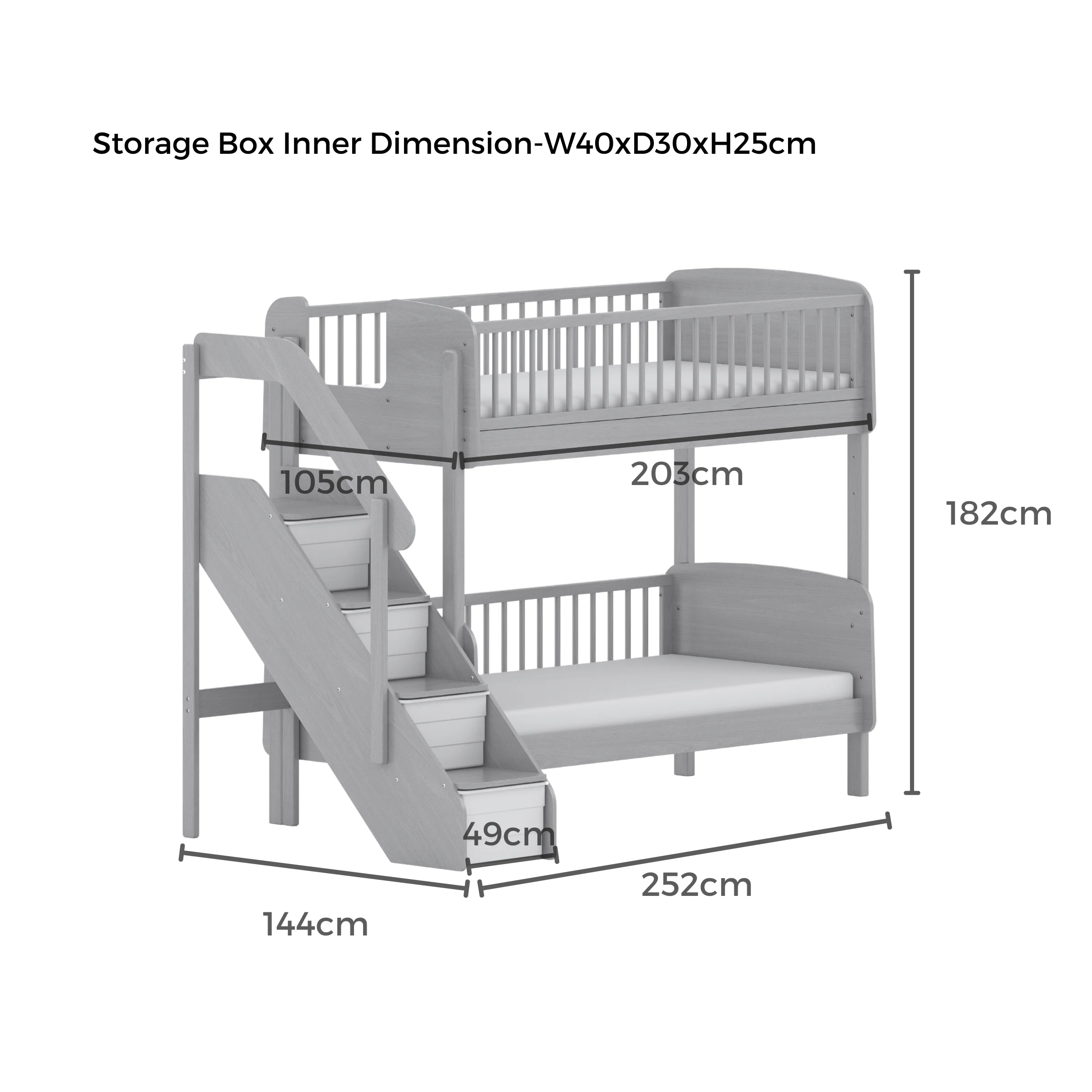 Boori Matilda Kids Single Bunk Bed + Storage Staircase, Barley White