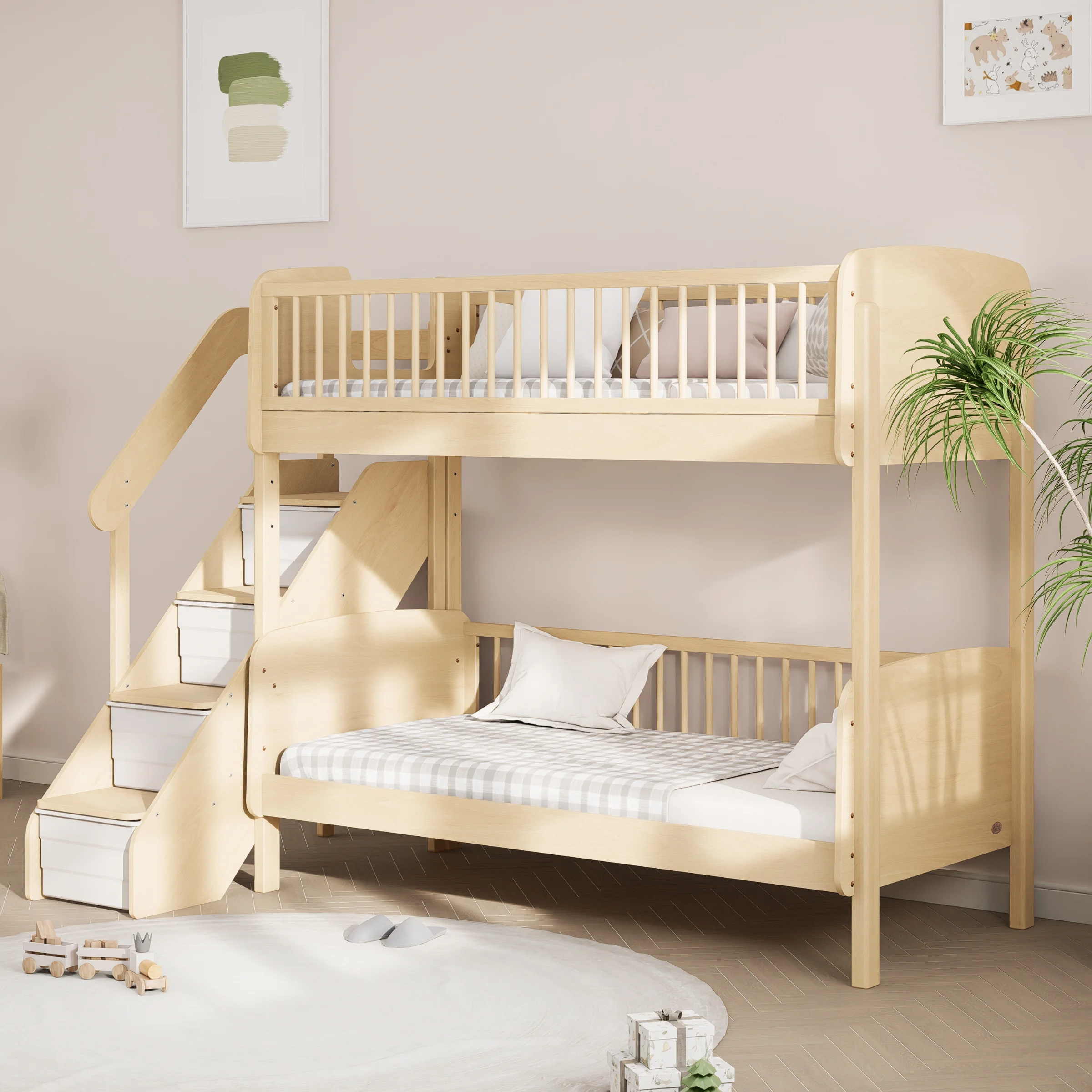 Boori Matilda Kids Single Bunk Bed + Storage Staircase, Beech