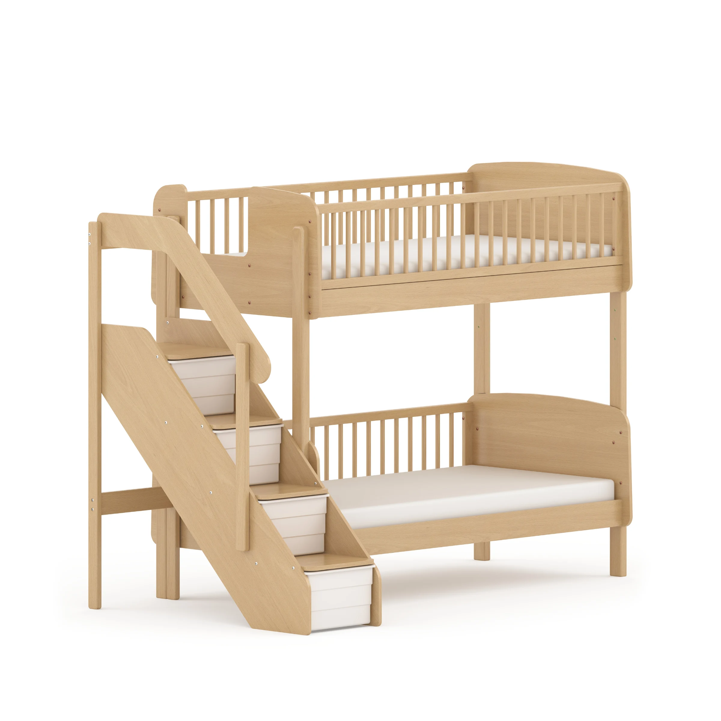 Boori Matilda Kids Single Bunk Bed + Storage Staircase, Beech