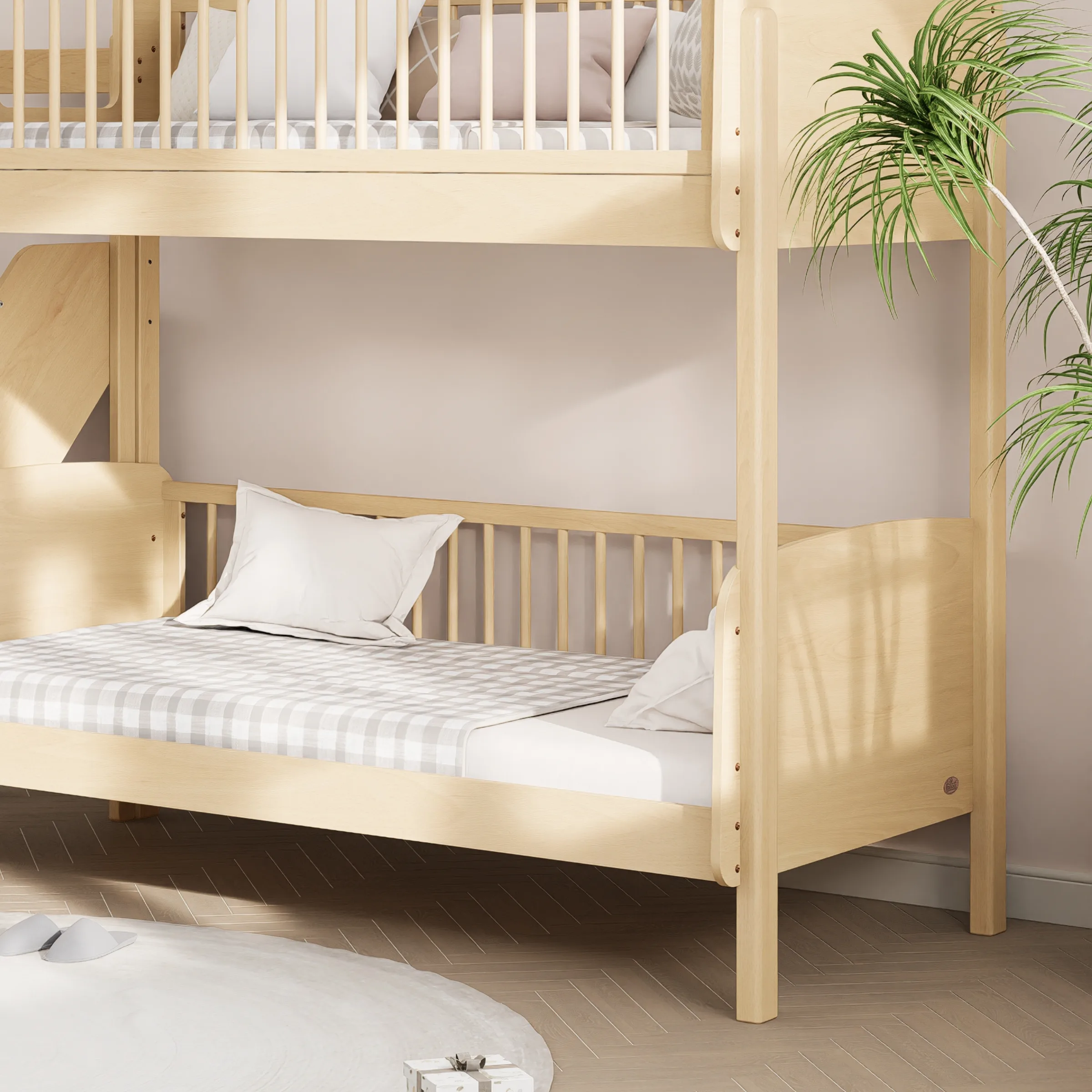 Boori Matilda Kids Single Bunk Bed + Storage Staircase, Beech