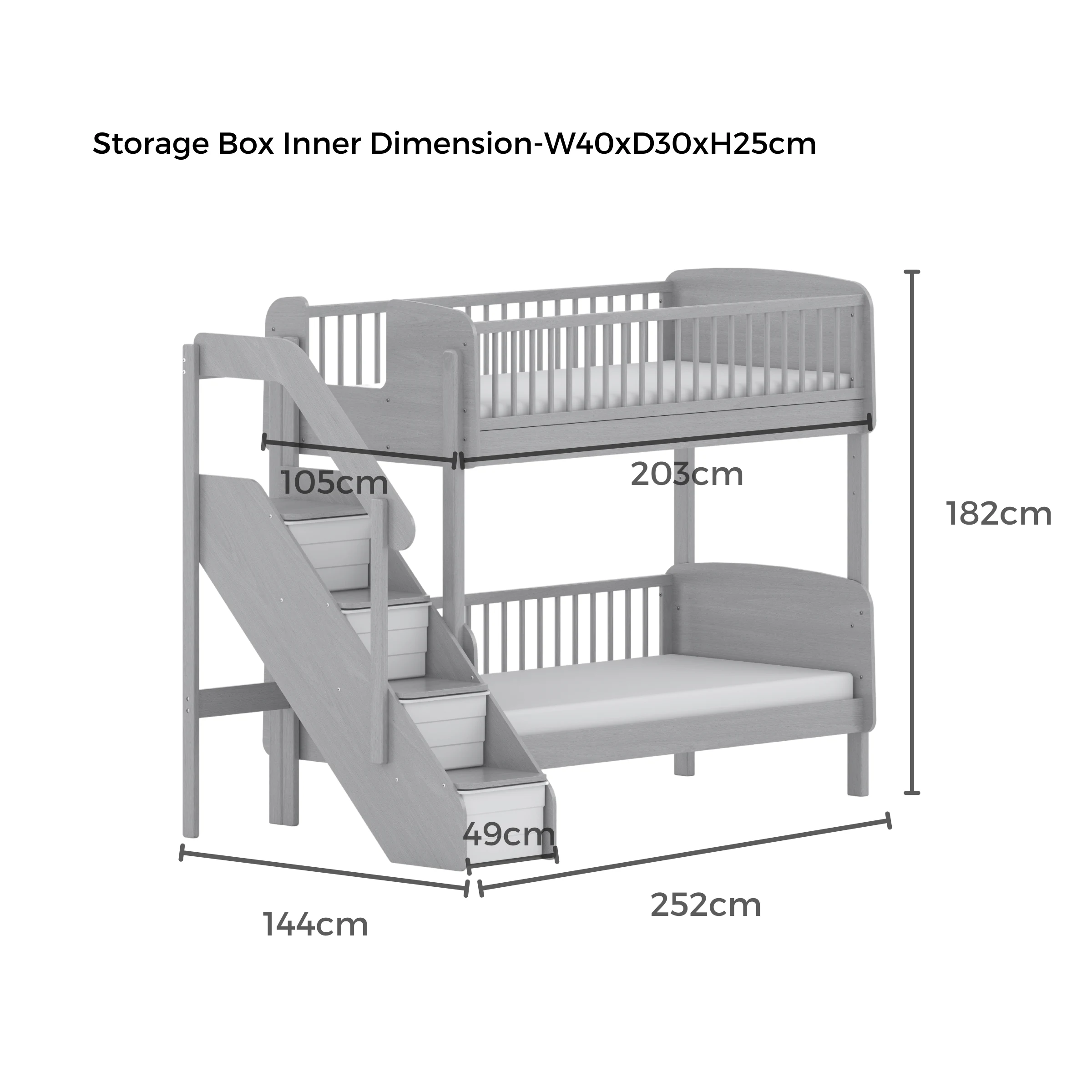 Boori Matilda Kids Single Bunk Bed + Storage Staircase, Beech