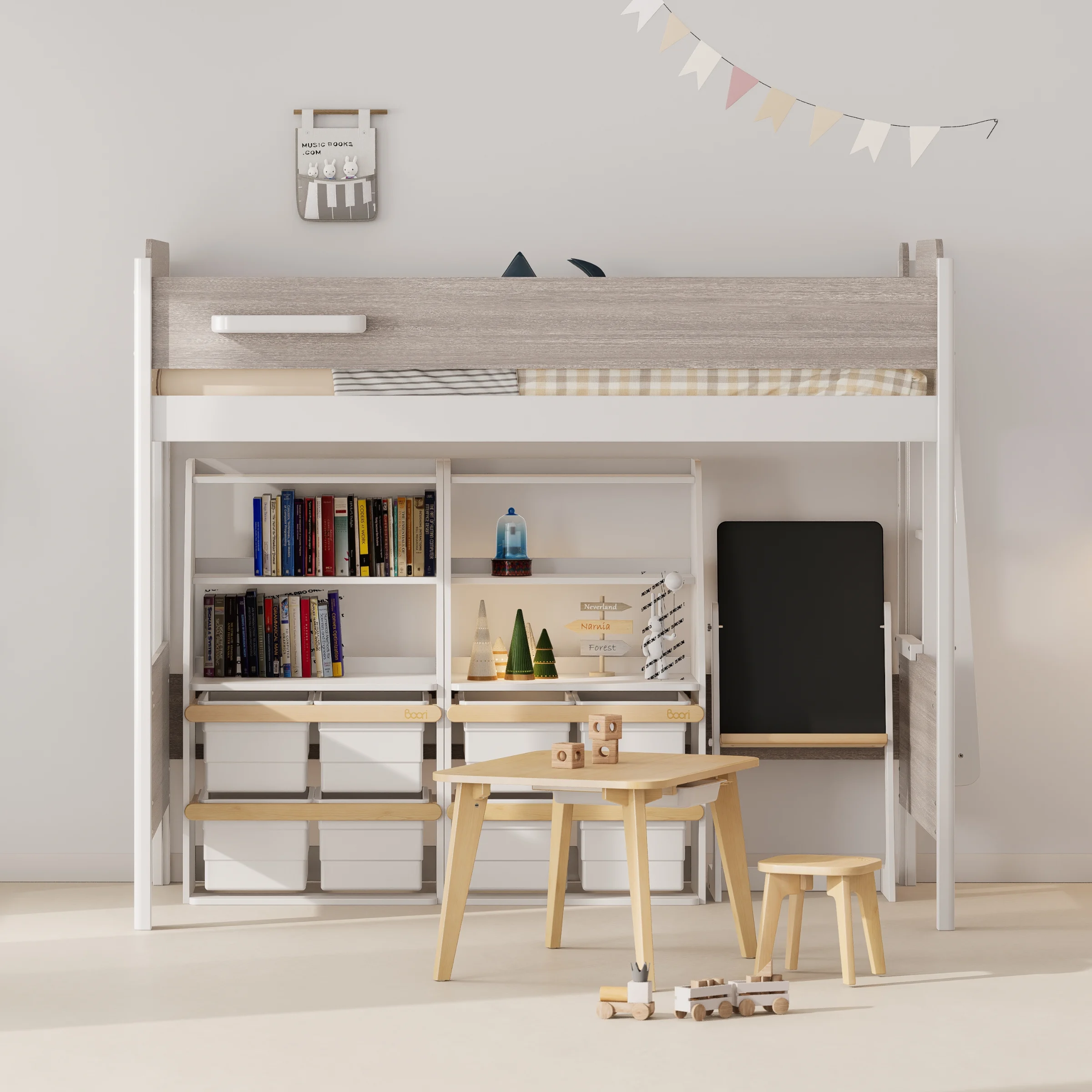 Boori Natty Kids King Single Loft Bed + Ladder, Barley and Oak