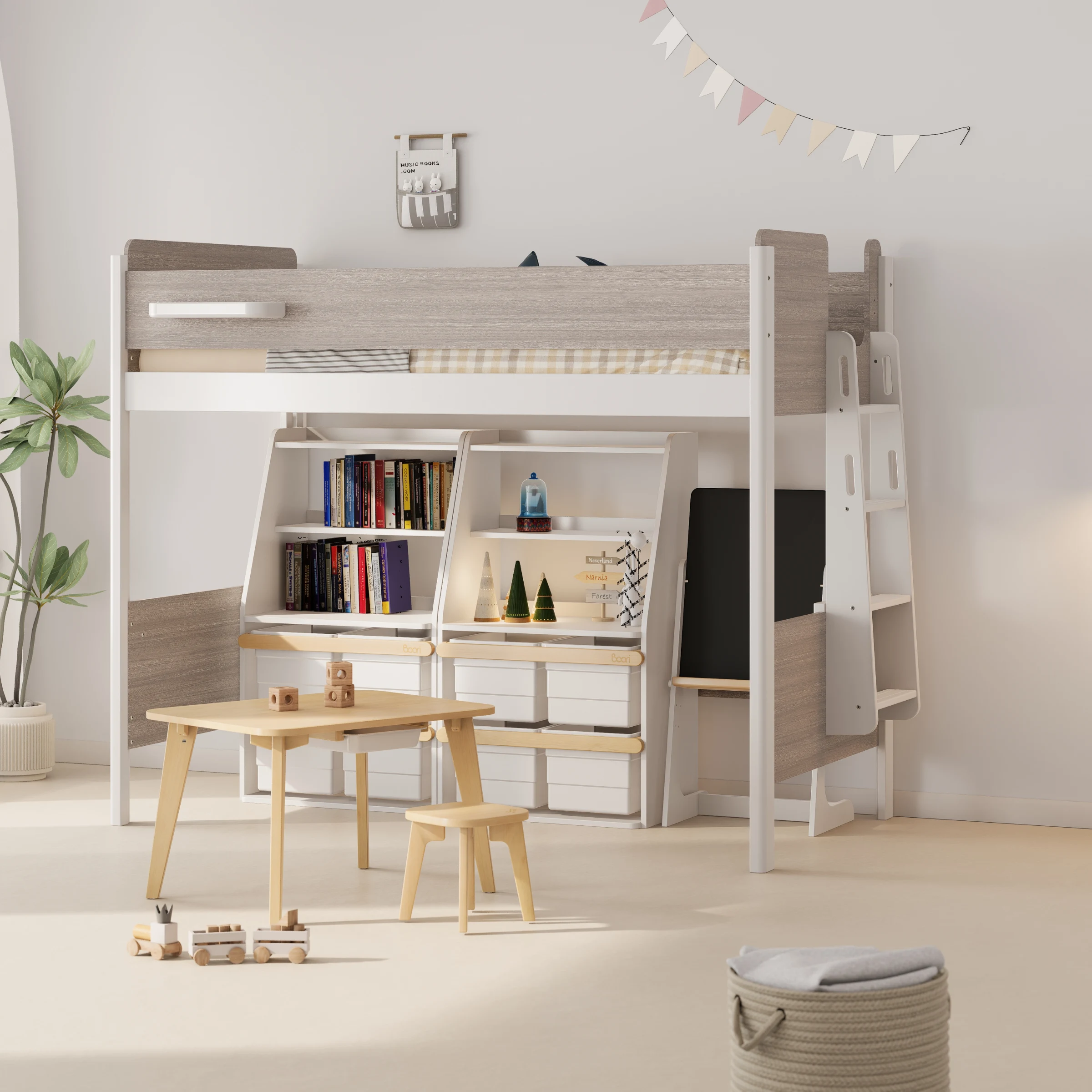 Boori Natty Kids King Single Loft Bed + Ladder, Barley and Oak