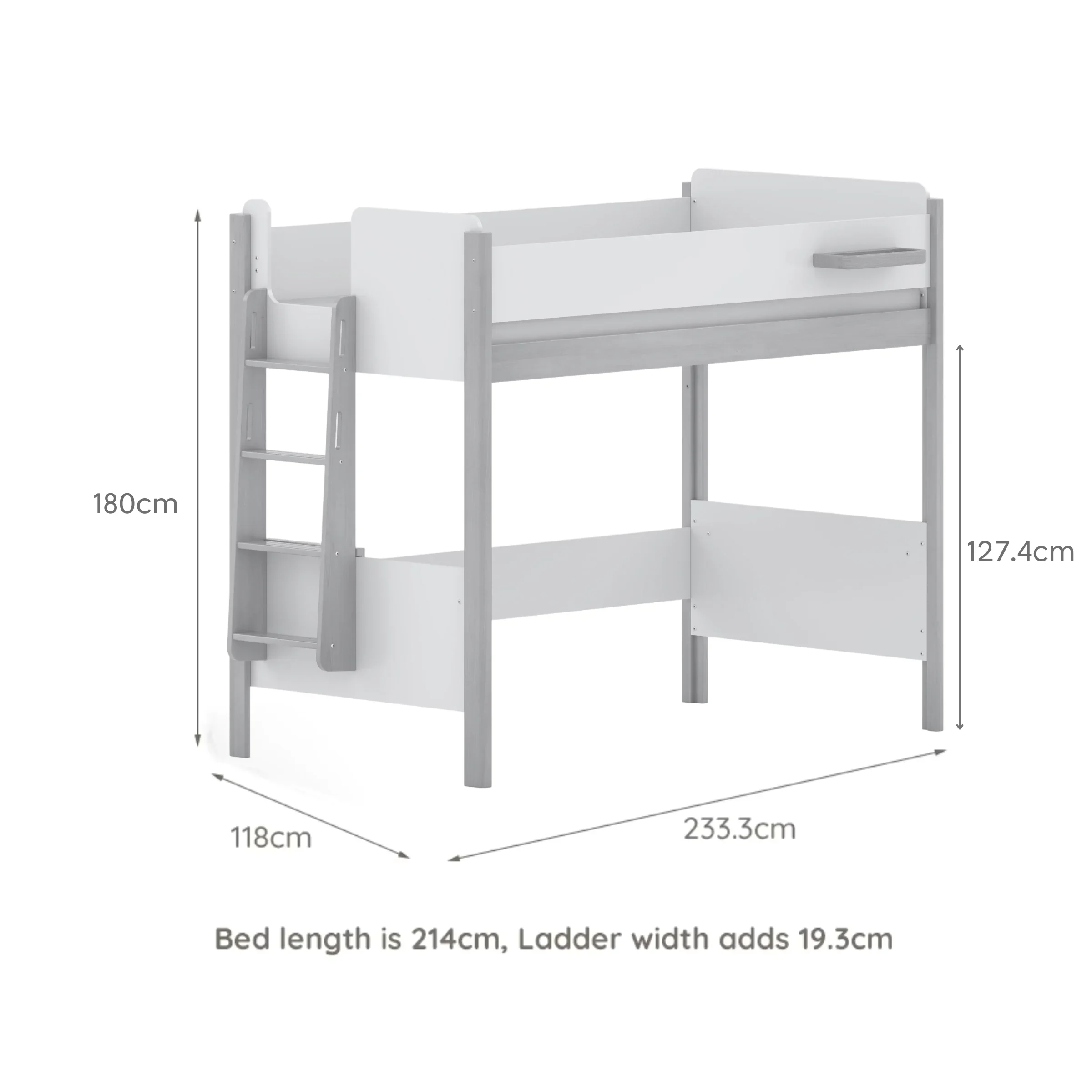 Boori Natty Kids King Single Loft Bed + Ladder, Barley and Oak