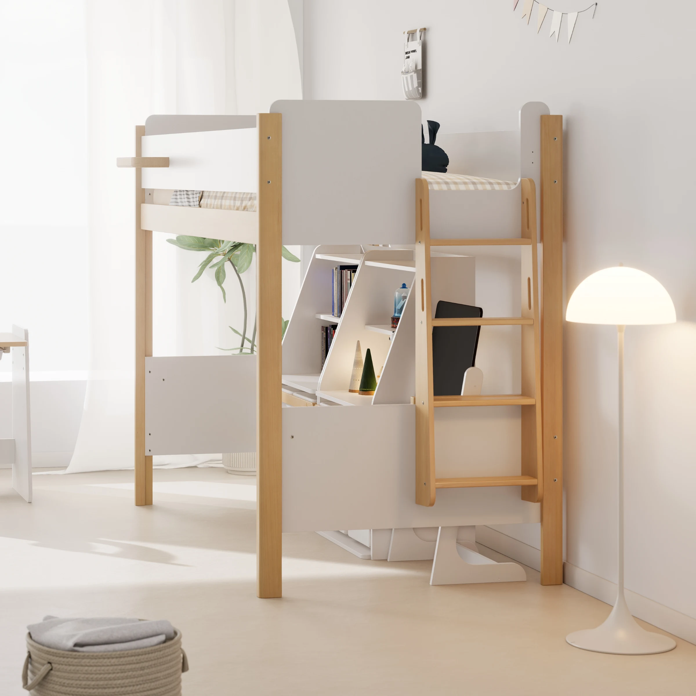 Boori Natty Kids King Single Loft Bed + Ladder, Barley and Almond