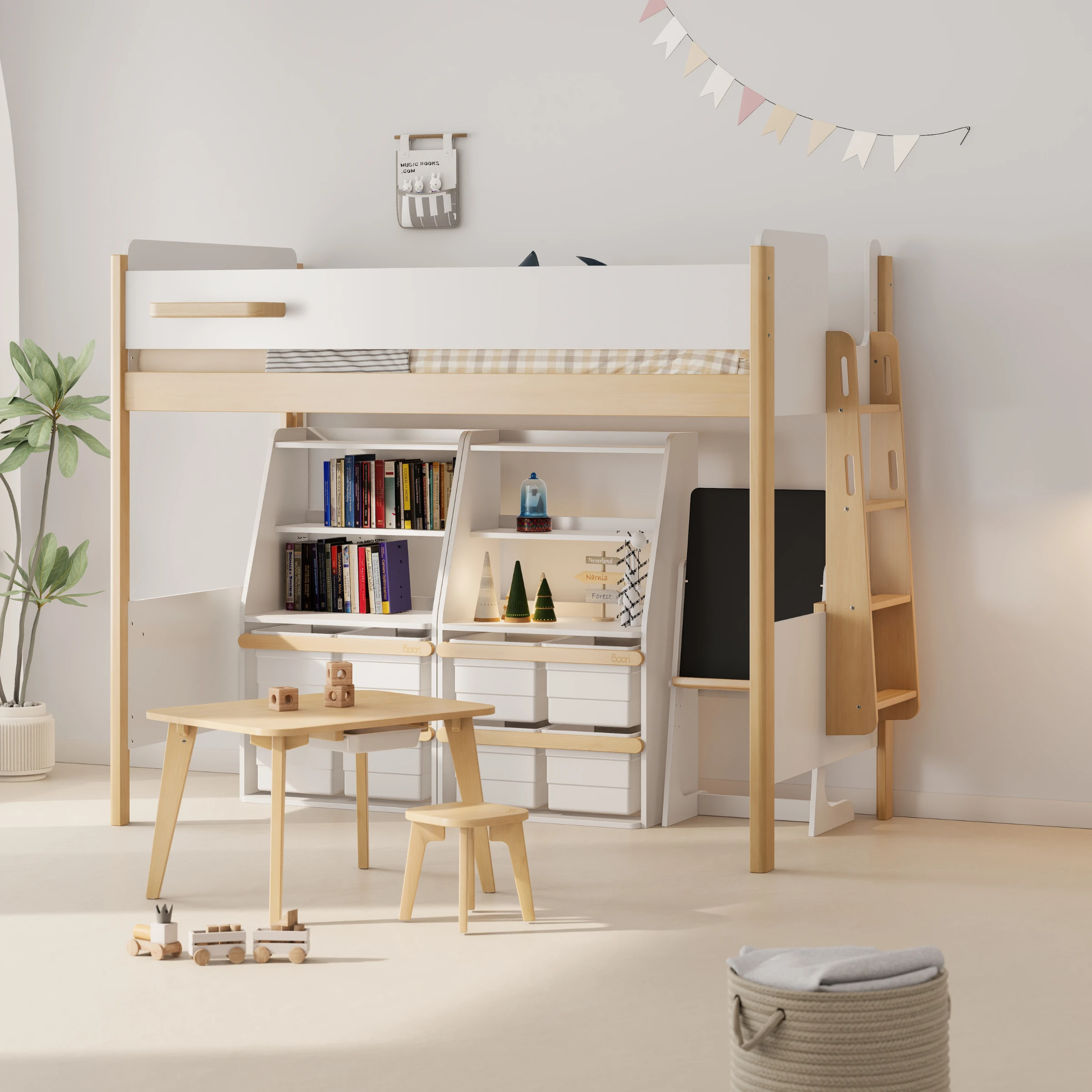 Boori Natty Kids King Single Loft Bed + Ladder, Barley and Almond