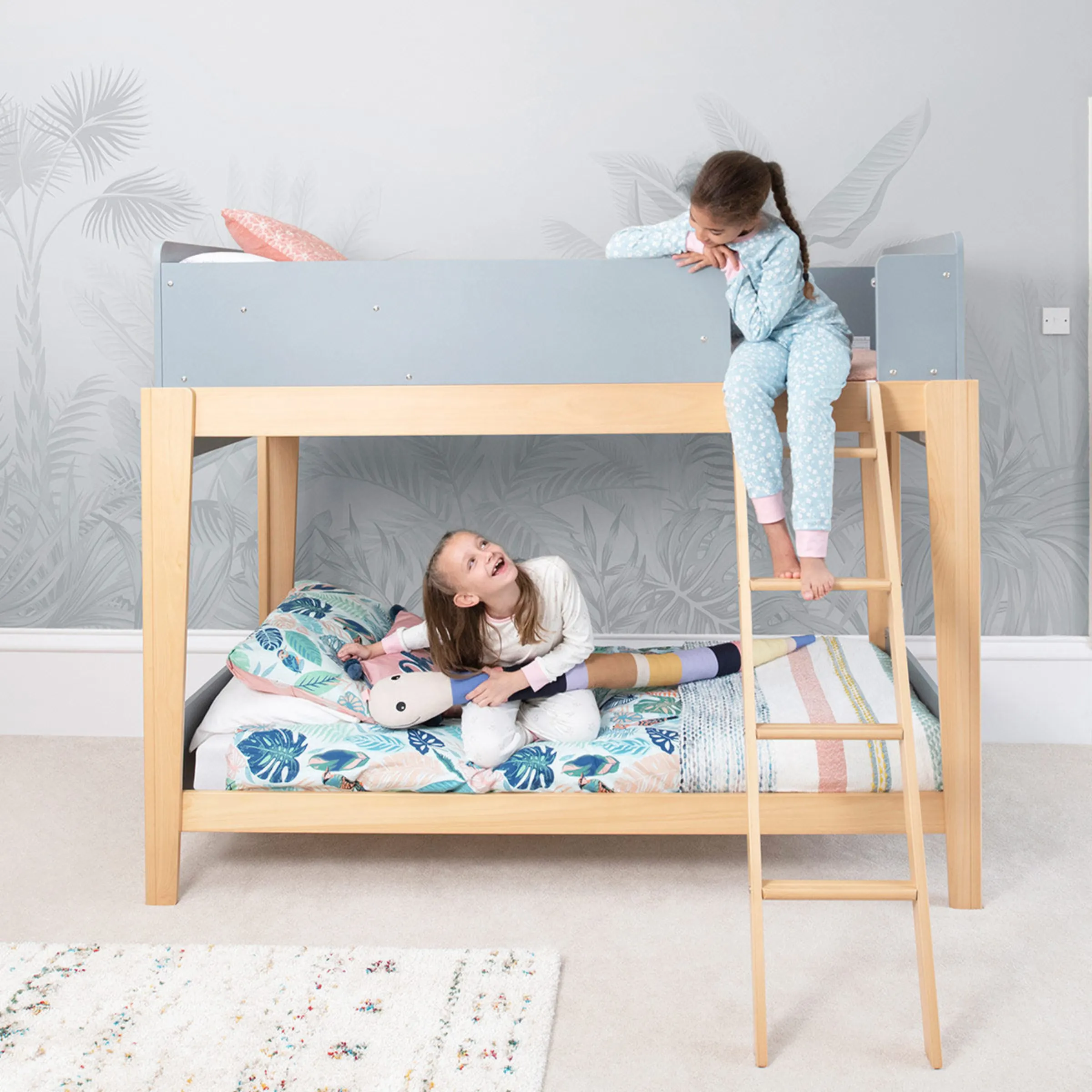Boori Natty Kids Single Bunk Bed + Ladder, Blueberry and Almond