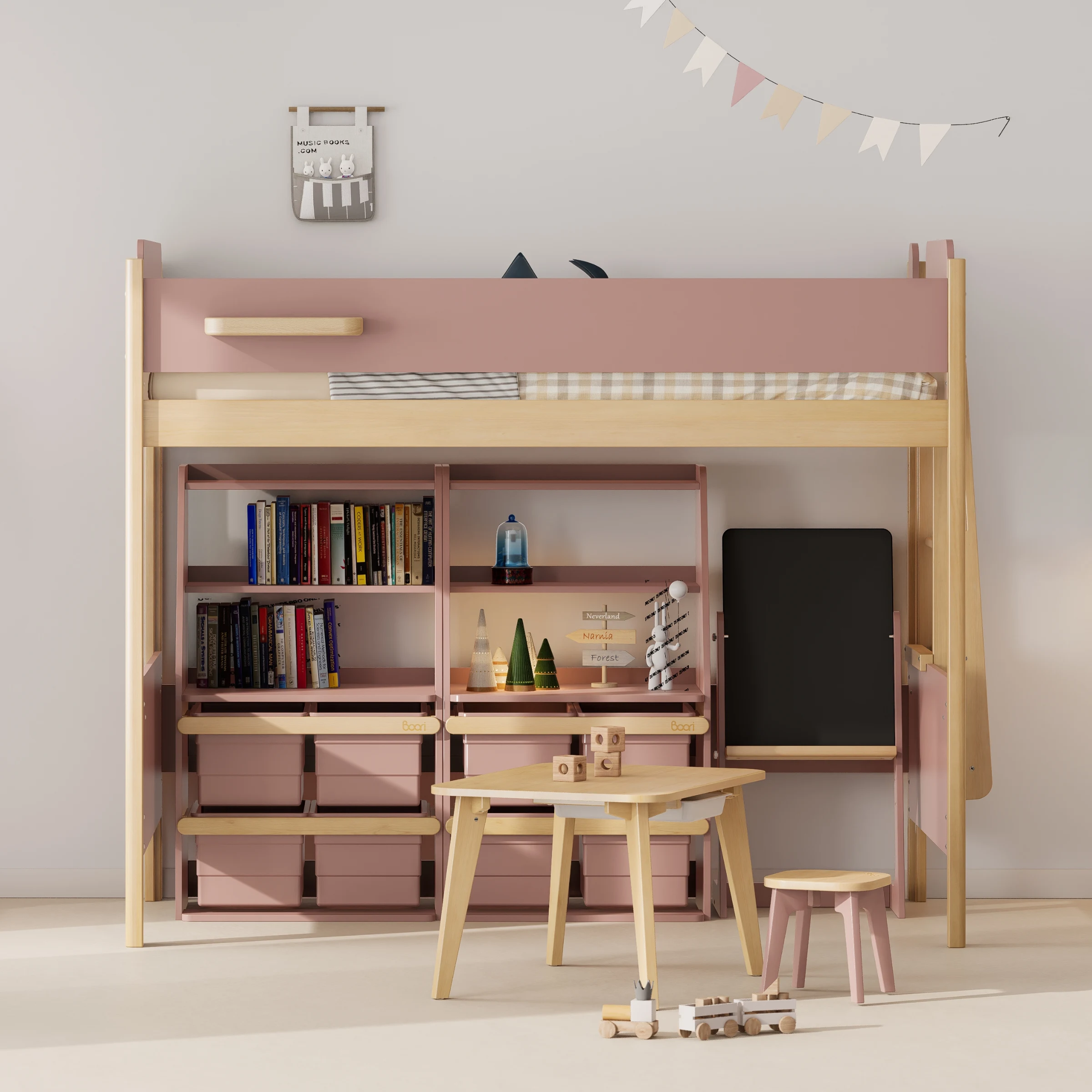Boori Natty Kids King Single Loft Bed + Ladder, Cherry and Almond