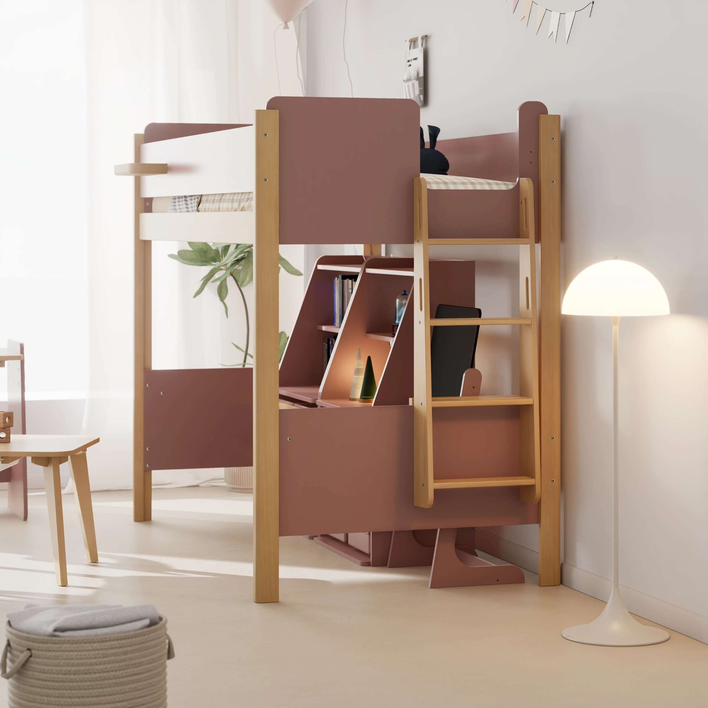 Boori Natty Kids King Single Loft Bed + Ladder, Cherry and Almond