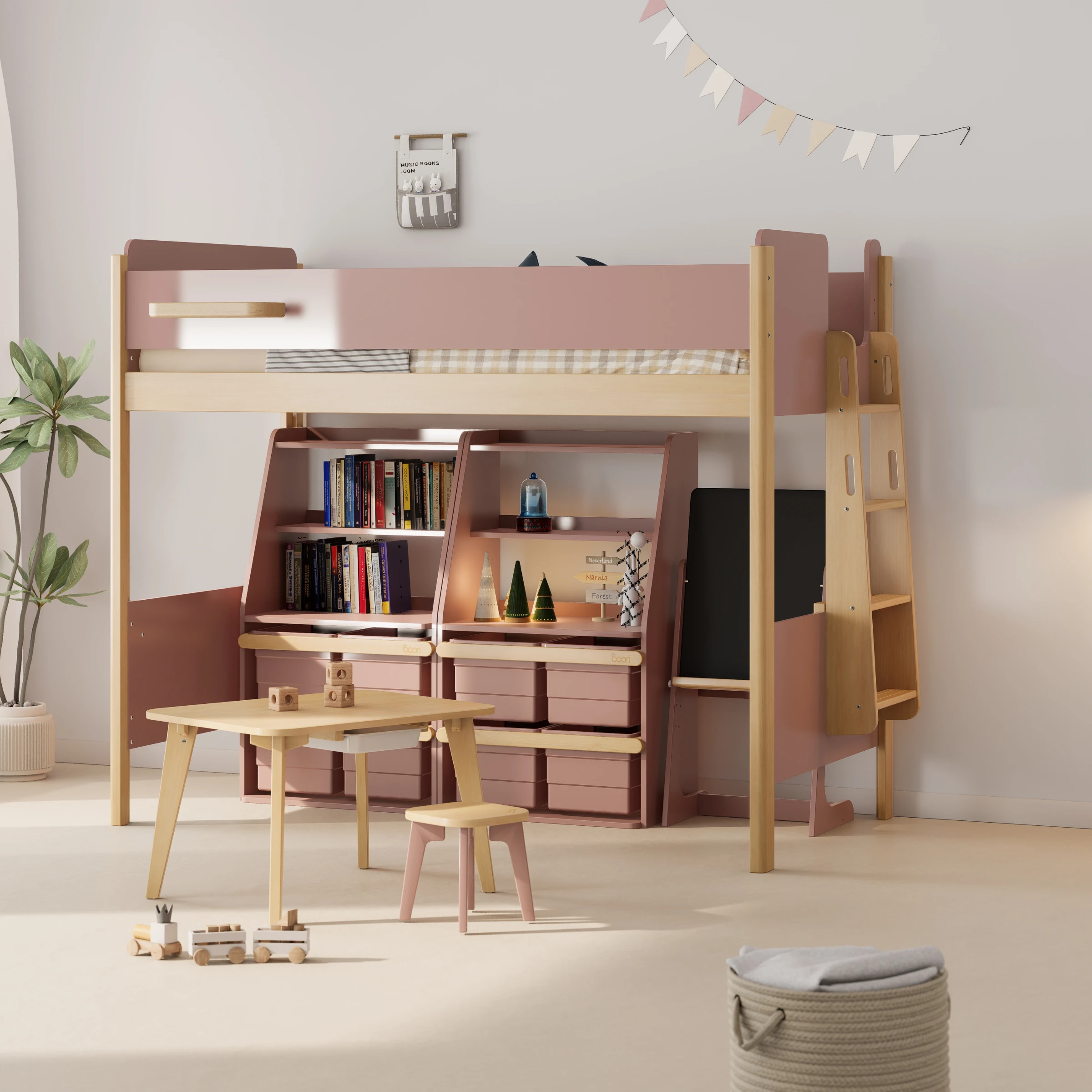 Boori Natty Kids King Single Loft Bed + Ladder, Cherry and Almond