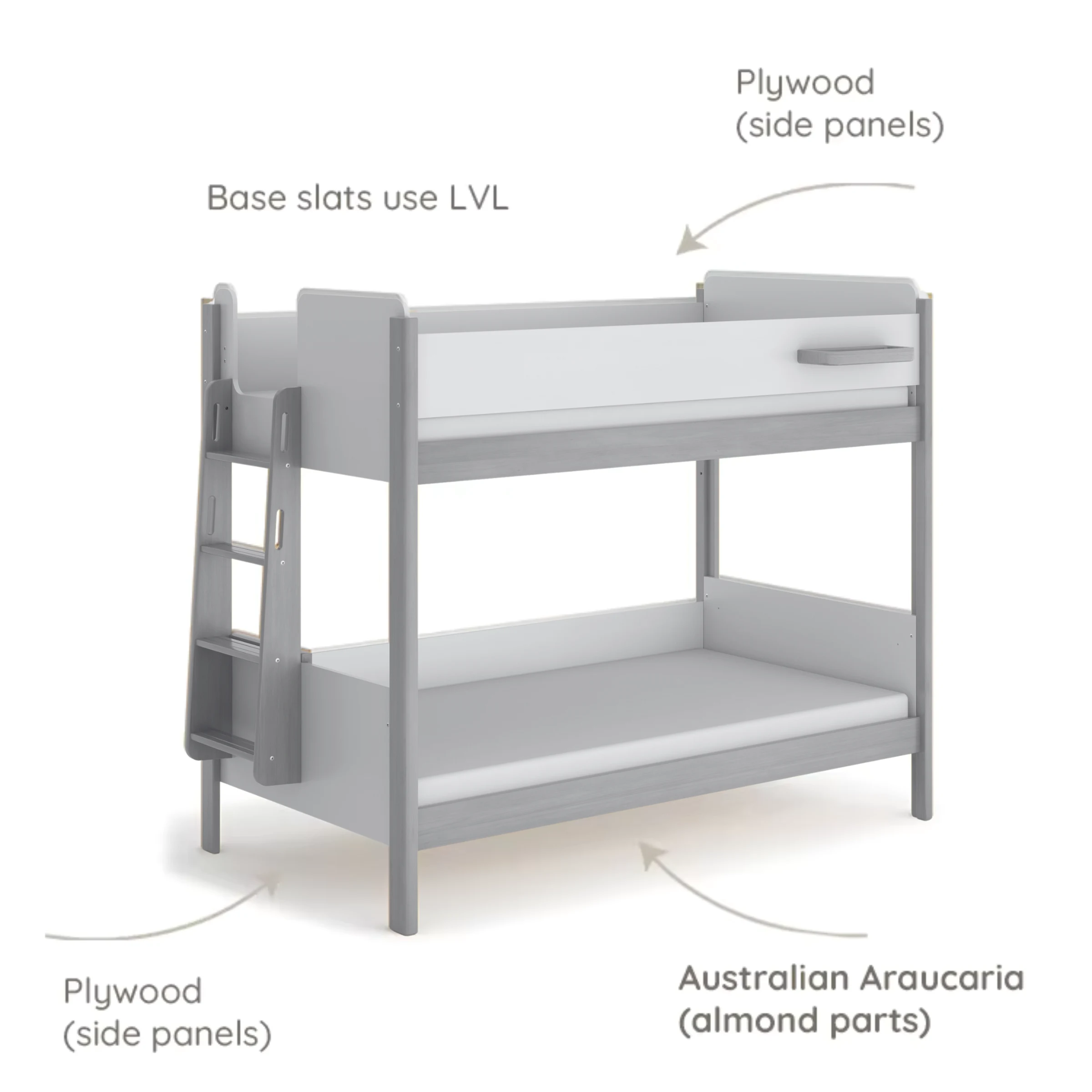 Boori Natty Kids King Single Bunk Bed + Ladder, Barley and Oak