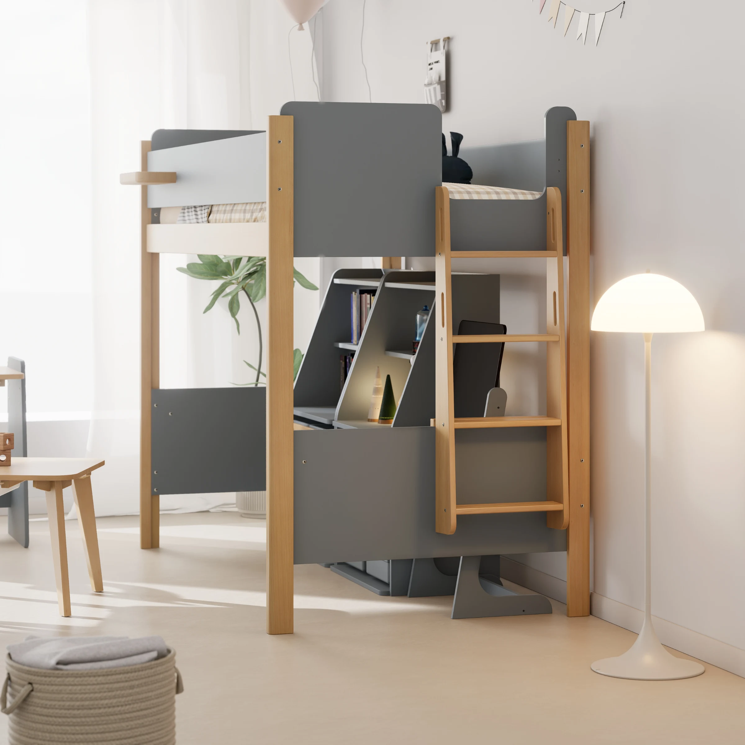 Boori Natty Kids King Single Bunk Bed + Ladder, Blueberry and Almond