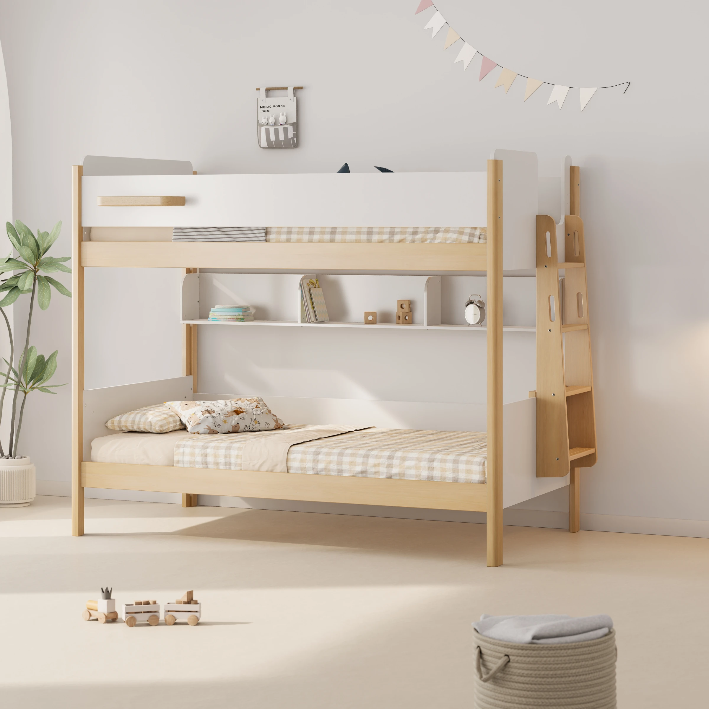 Boori Natty Kids King Single Bunk Bed + Ladder, Barley and Almond