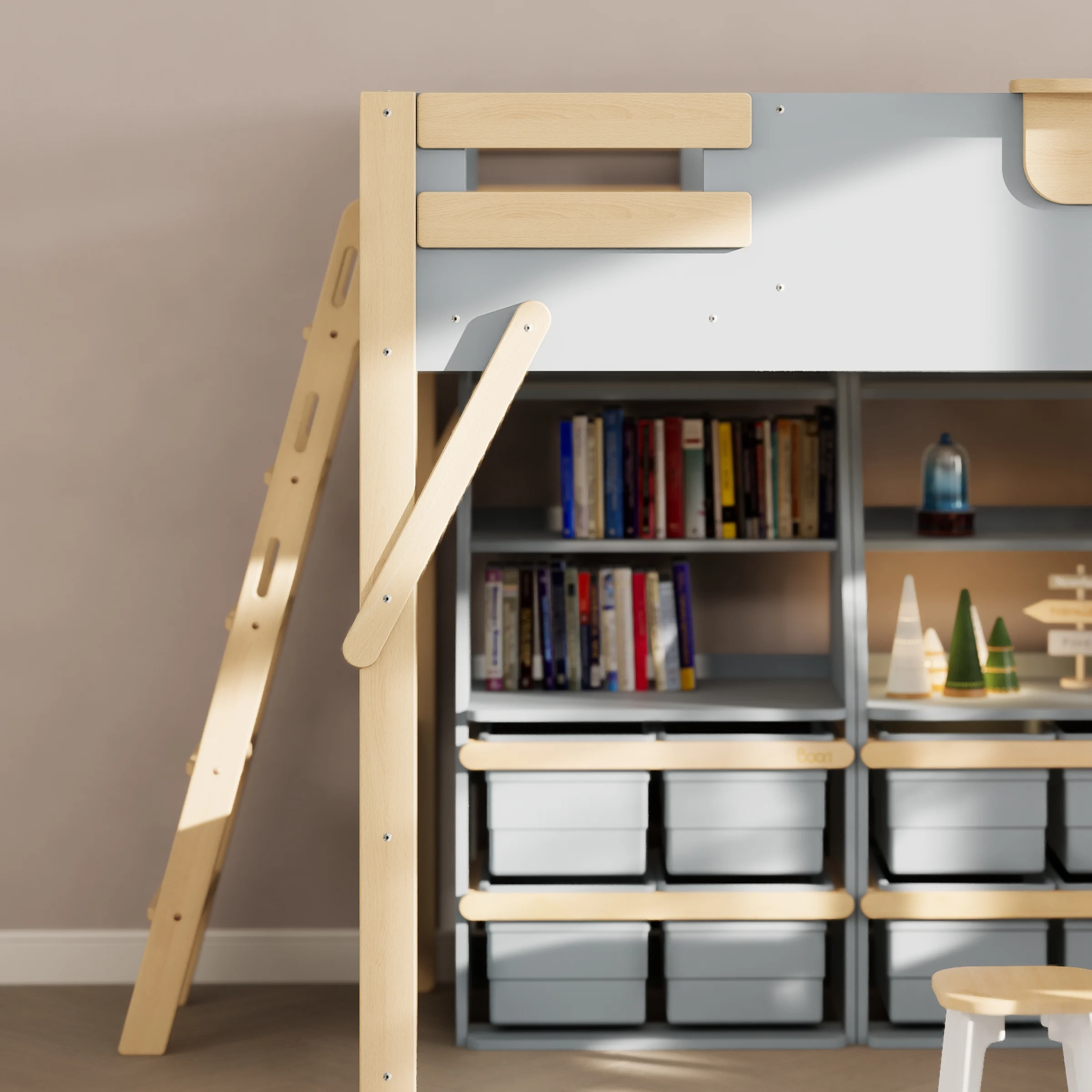 Boori Treehouse Kids King Single Loft Bed + Ladder, Blueberry and Beech