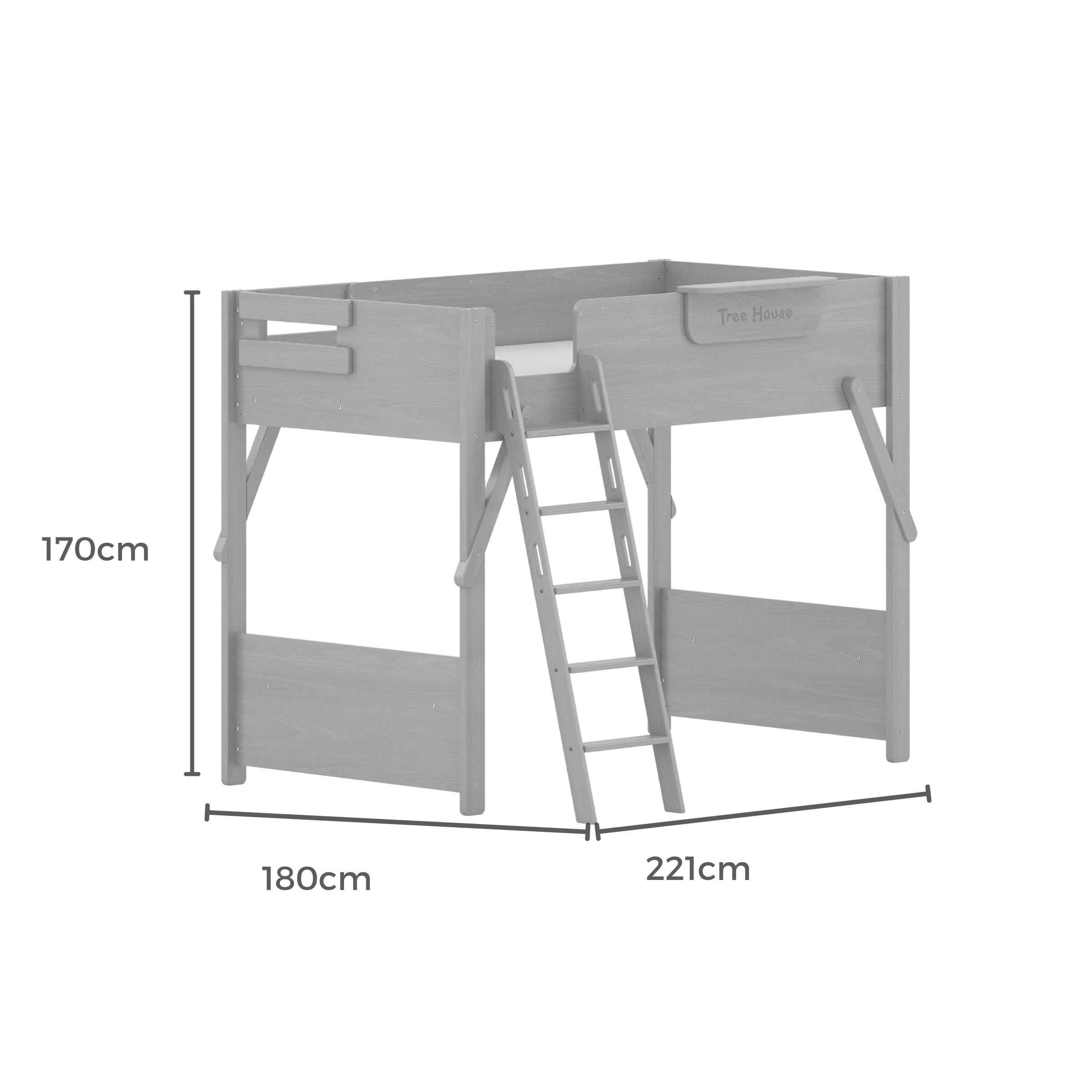 Boori Treehouse Kids King Single Loft Bed + Ladder, Blueberry and Beech