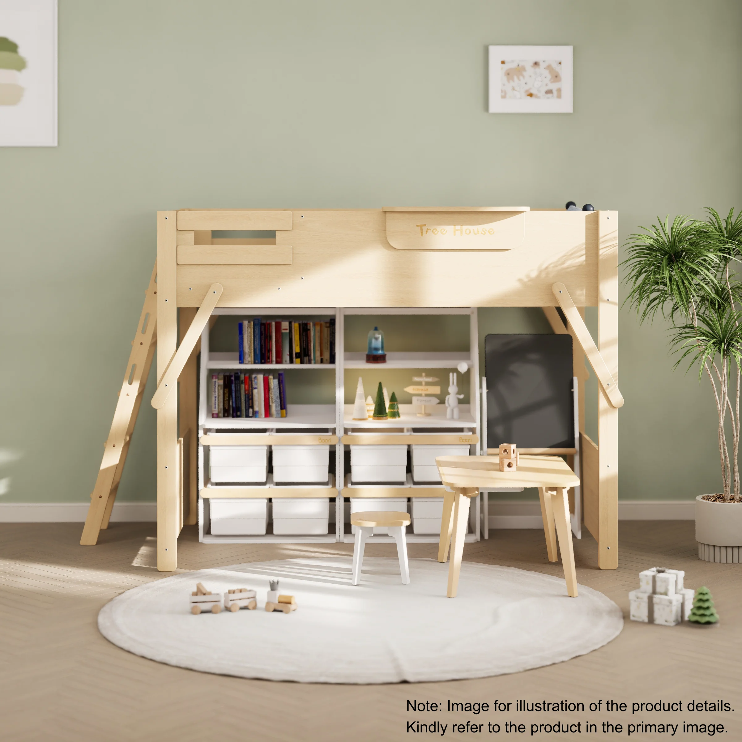 Boori Treehouse Kids King Single Loft Bed + Ladder, Beech