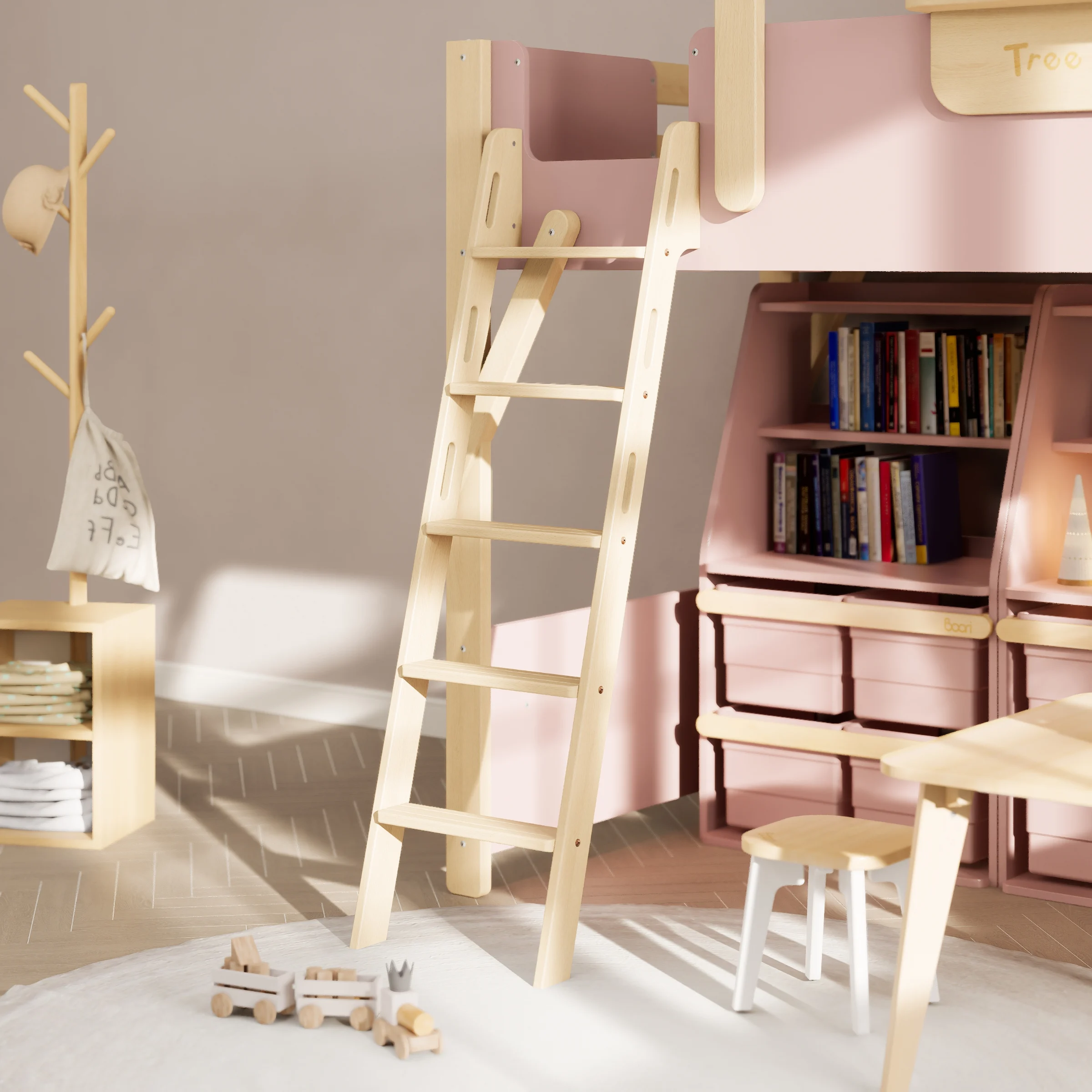 Boori Treehouse Kids King Single Loft Bed + Roof Frame and Ladder, Cherry and Beech