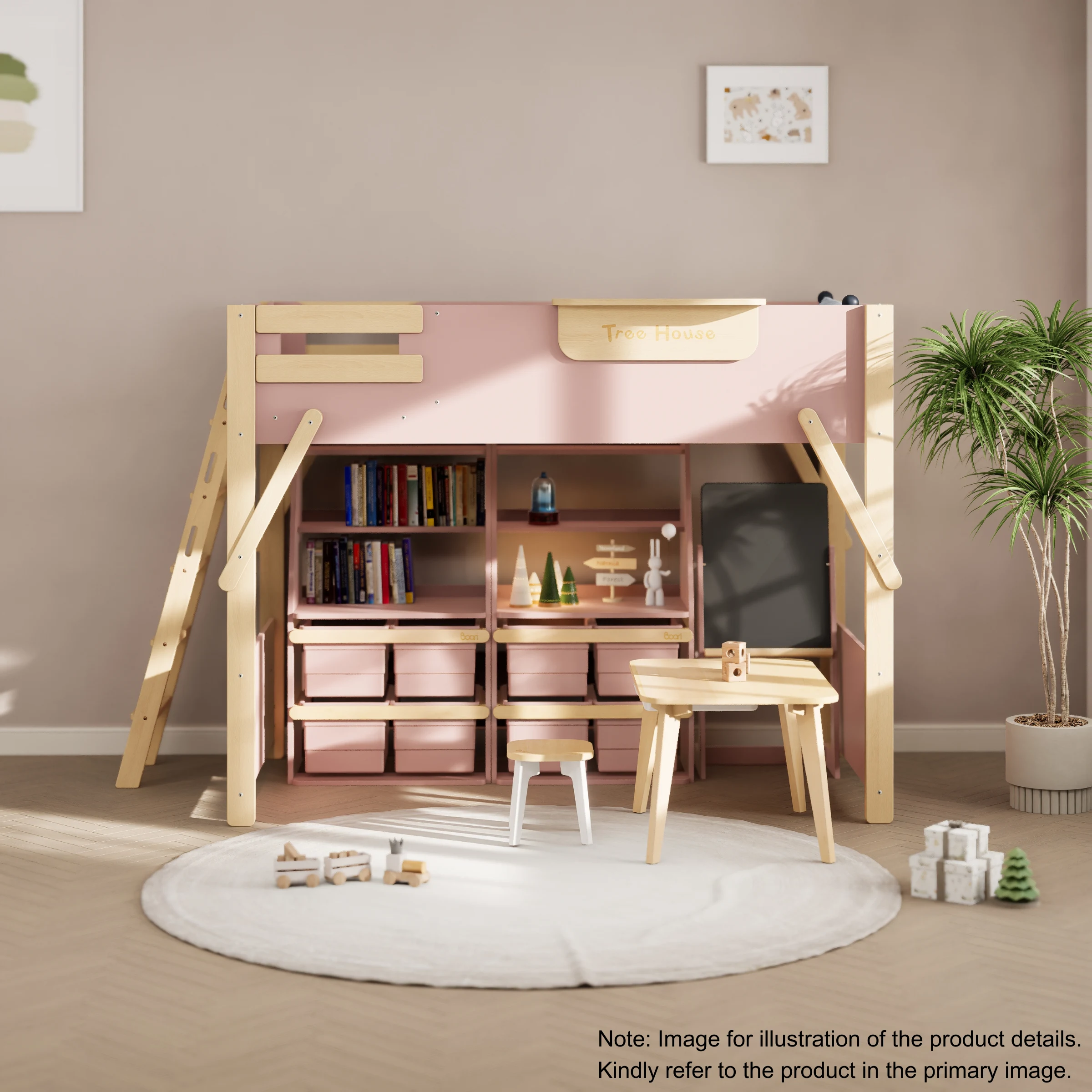Boori Treehouse Kids King Single Loft Bed + Ladder, Cherry and Beech