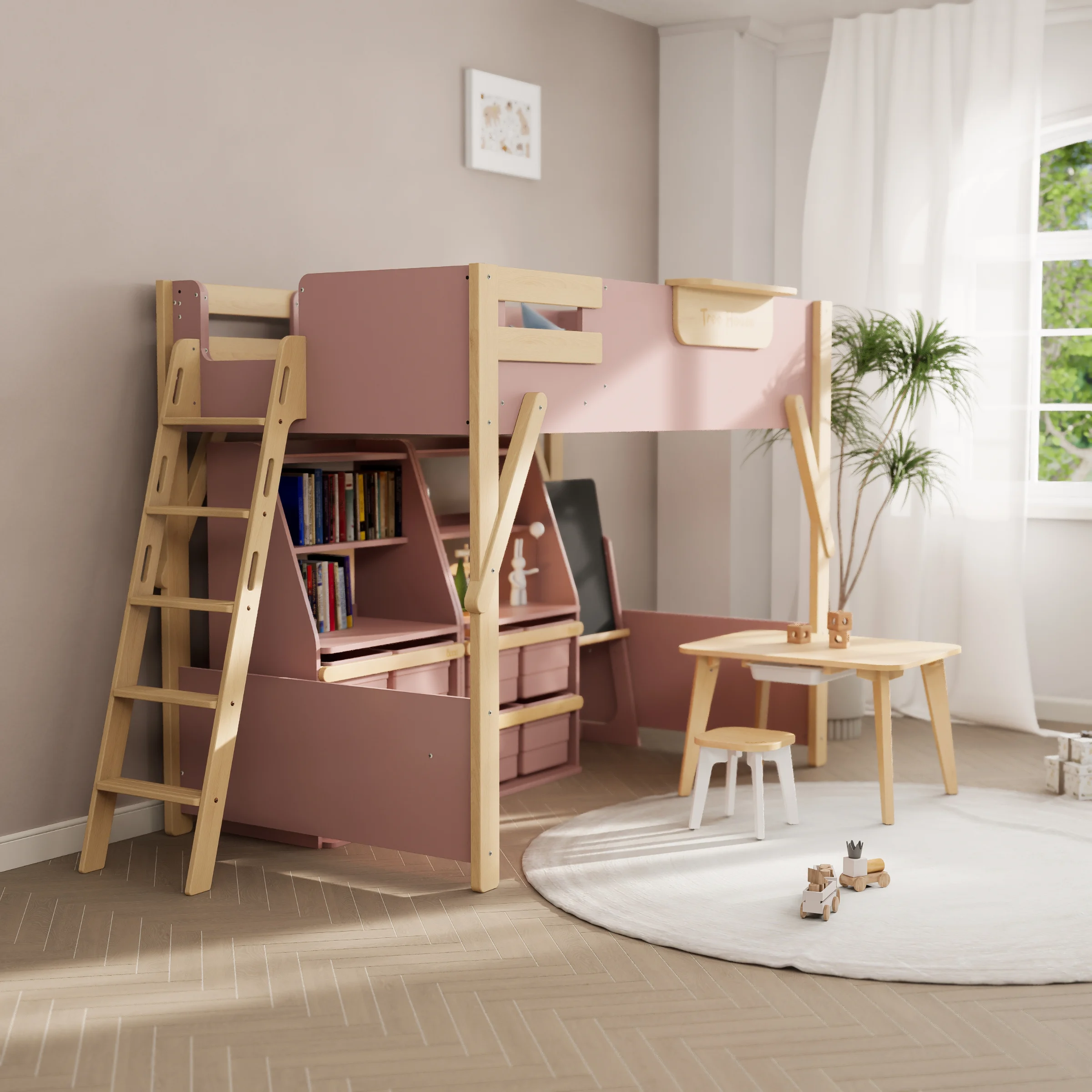 Boori Treehouse Kids King Single Loft Bed + Ladder, Cherry and Beech