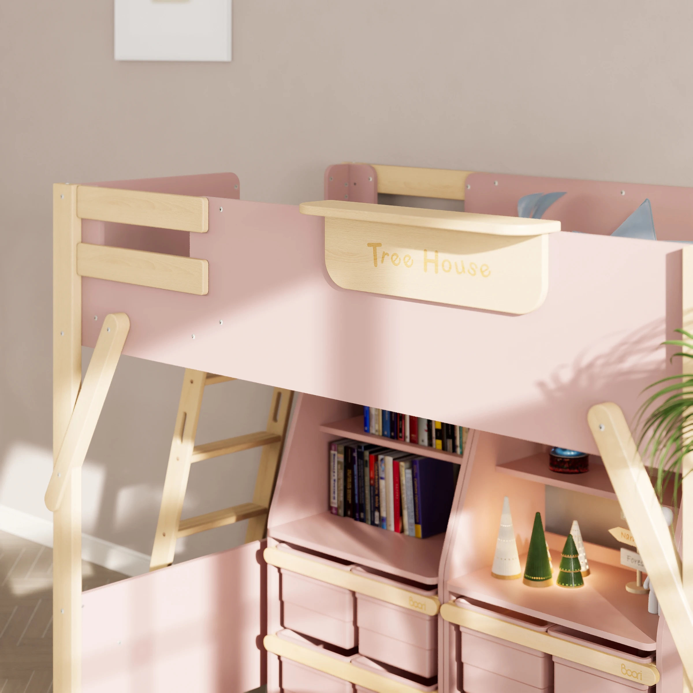 Boori Treehouse Kids King Single Loft Bed + Ladder, Cherry and Beech
