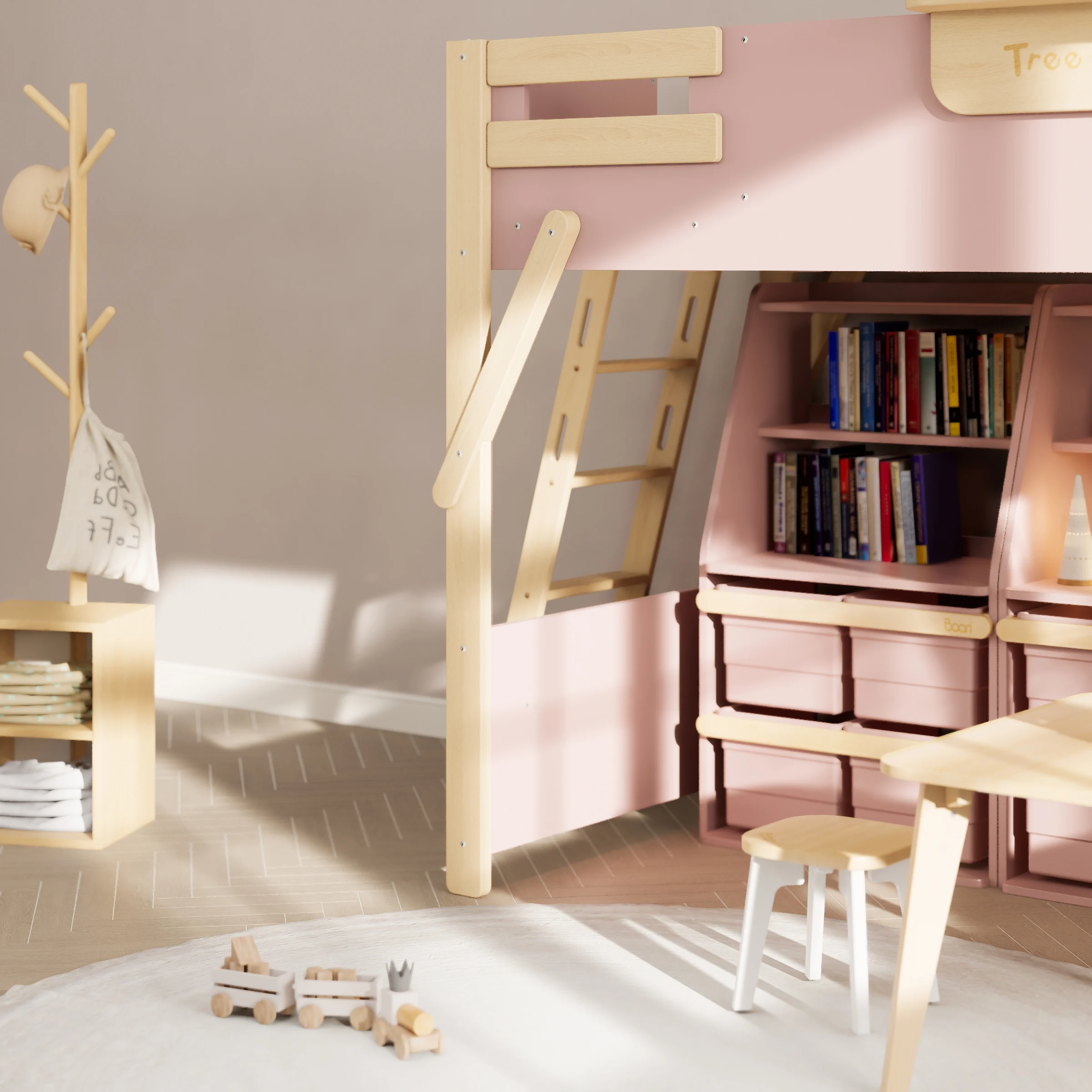 Boori Treehouse Kids King Single Loft Bed + Ladder, Cherry and Beech