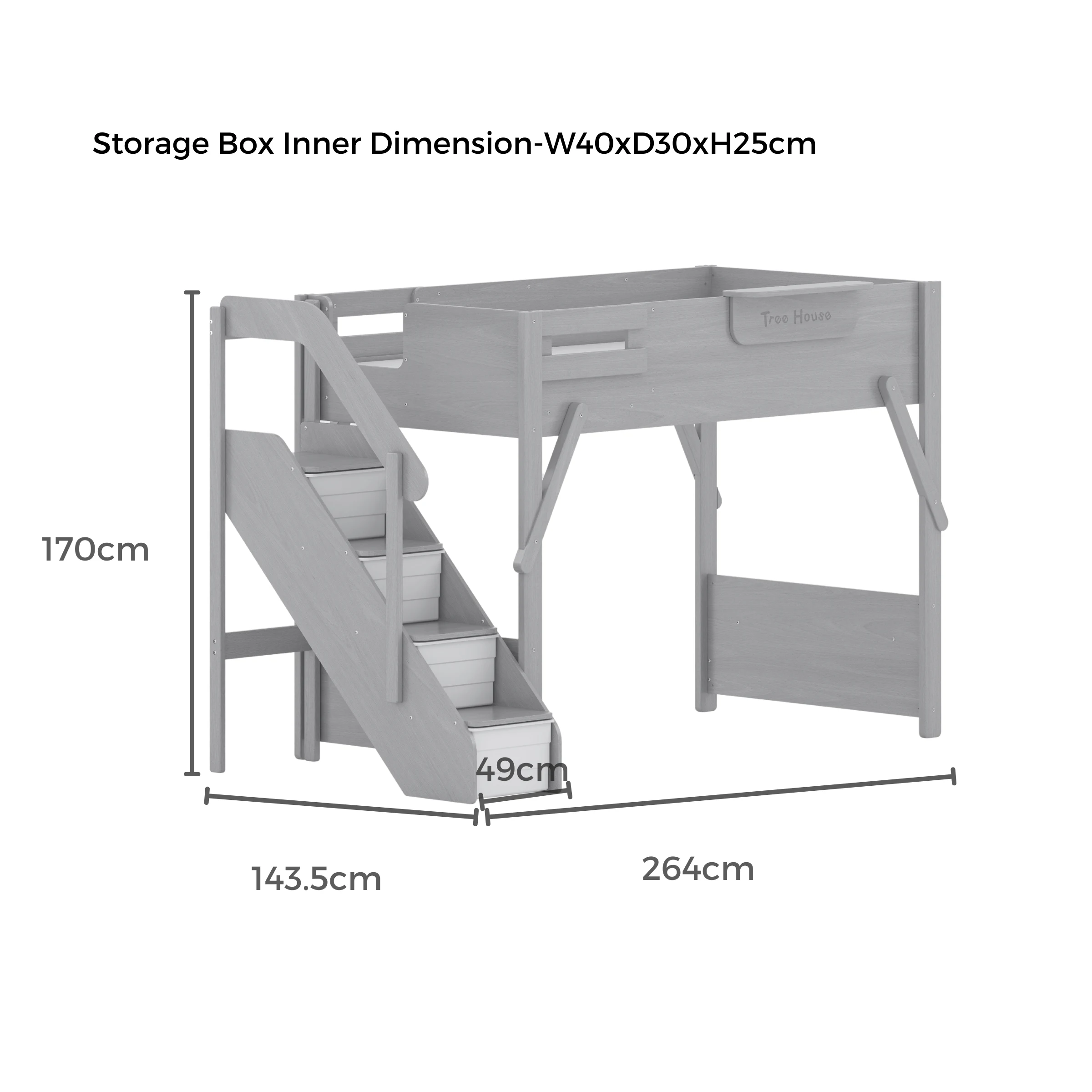 Boori Treehouse Kids King Single Loft Bed + Storage Staircase, Cherry and Beech