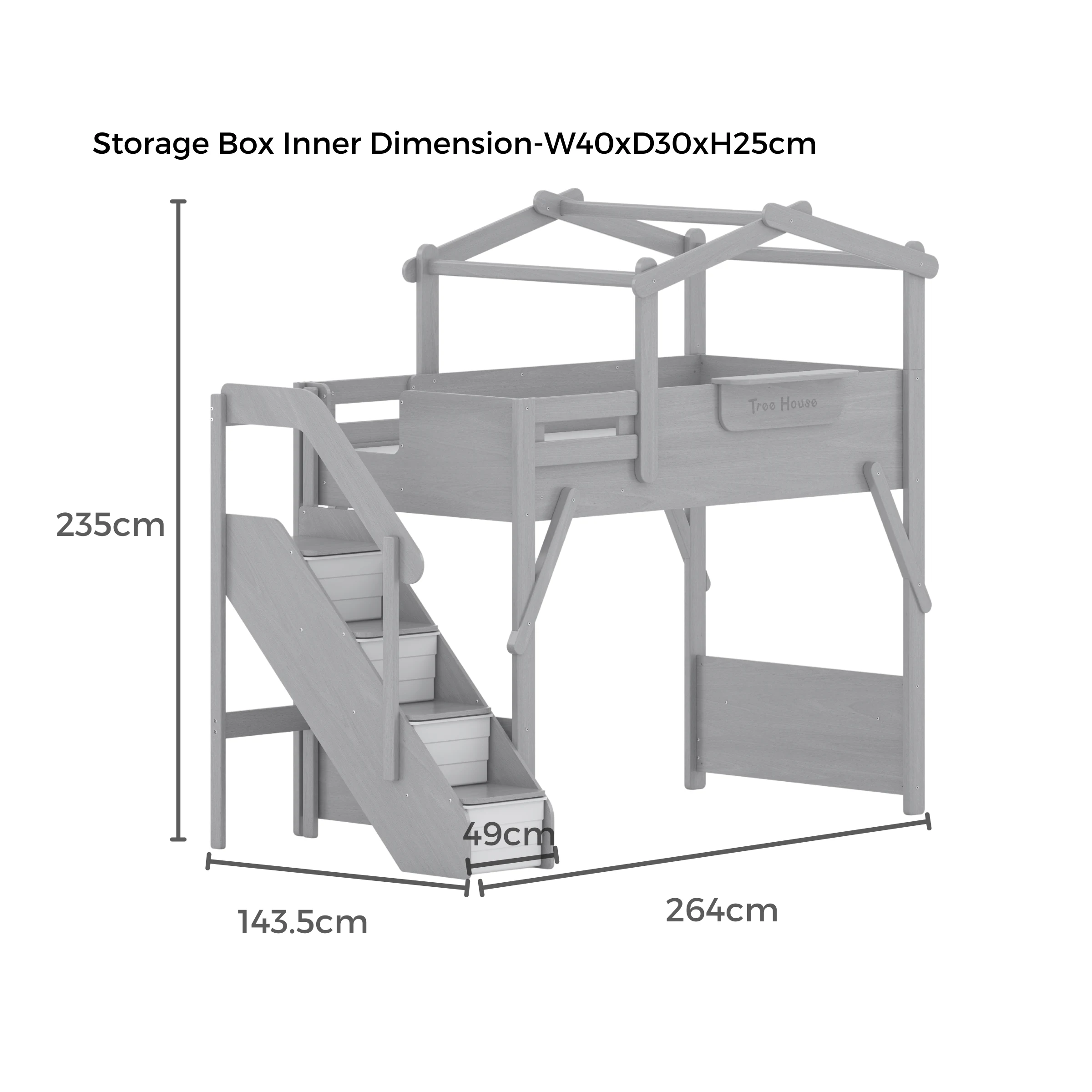 Boori Treehouse Kids King Single Loft Bed + Roof Frame and Storage Staircase with Tent Canopy, Beech