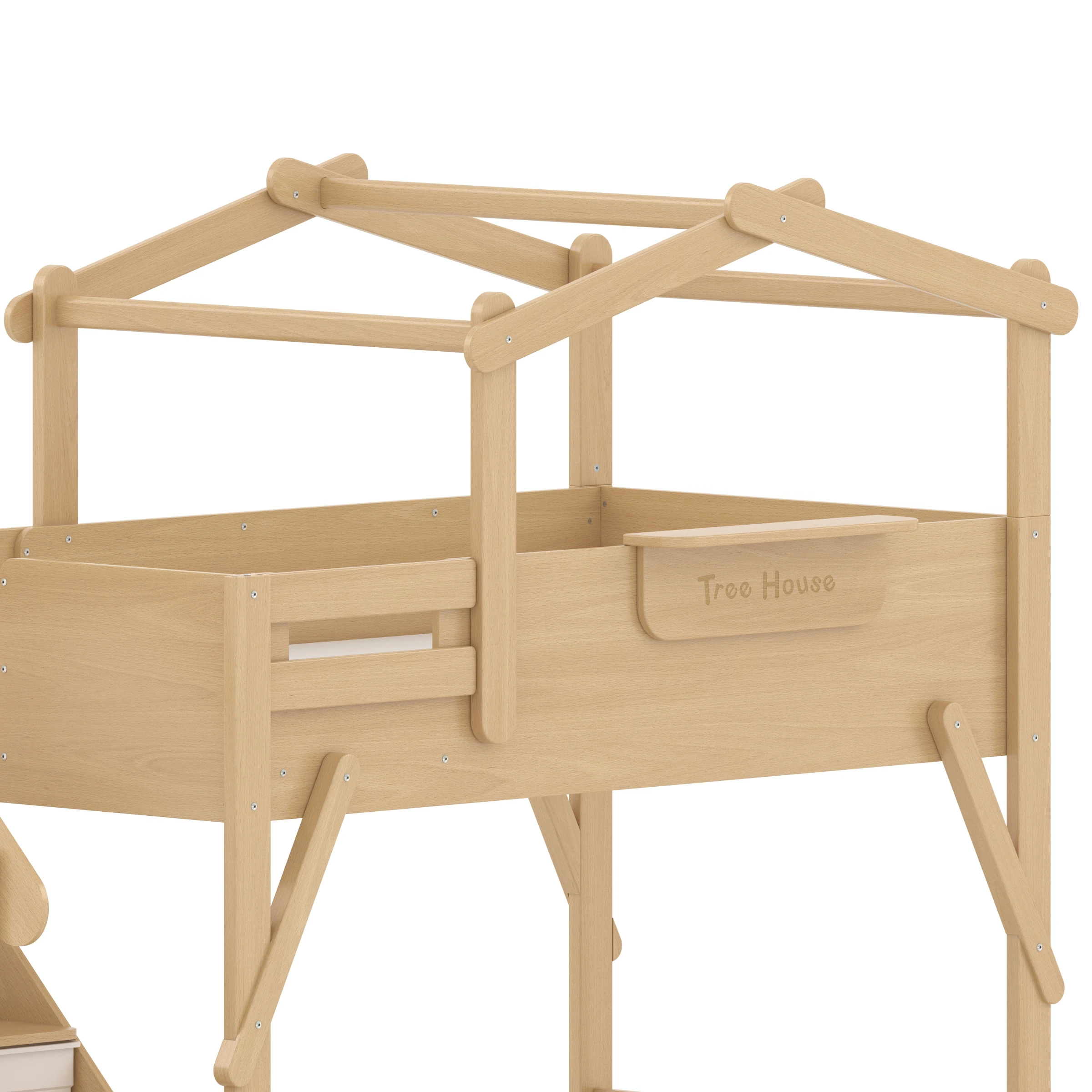 Boori Treehouse Kids King Single Bunk Bed + Roof Frame and Storage Staircase, Beech