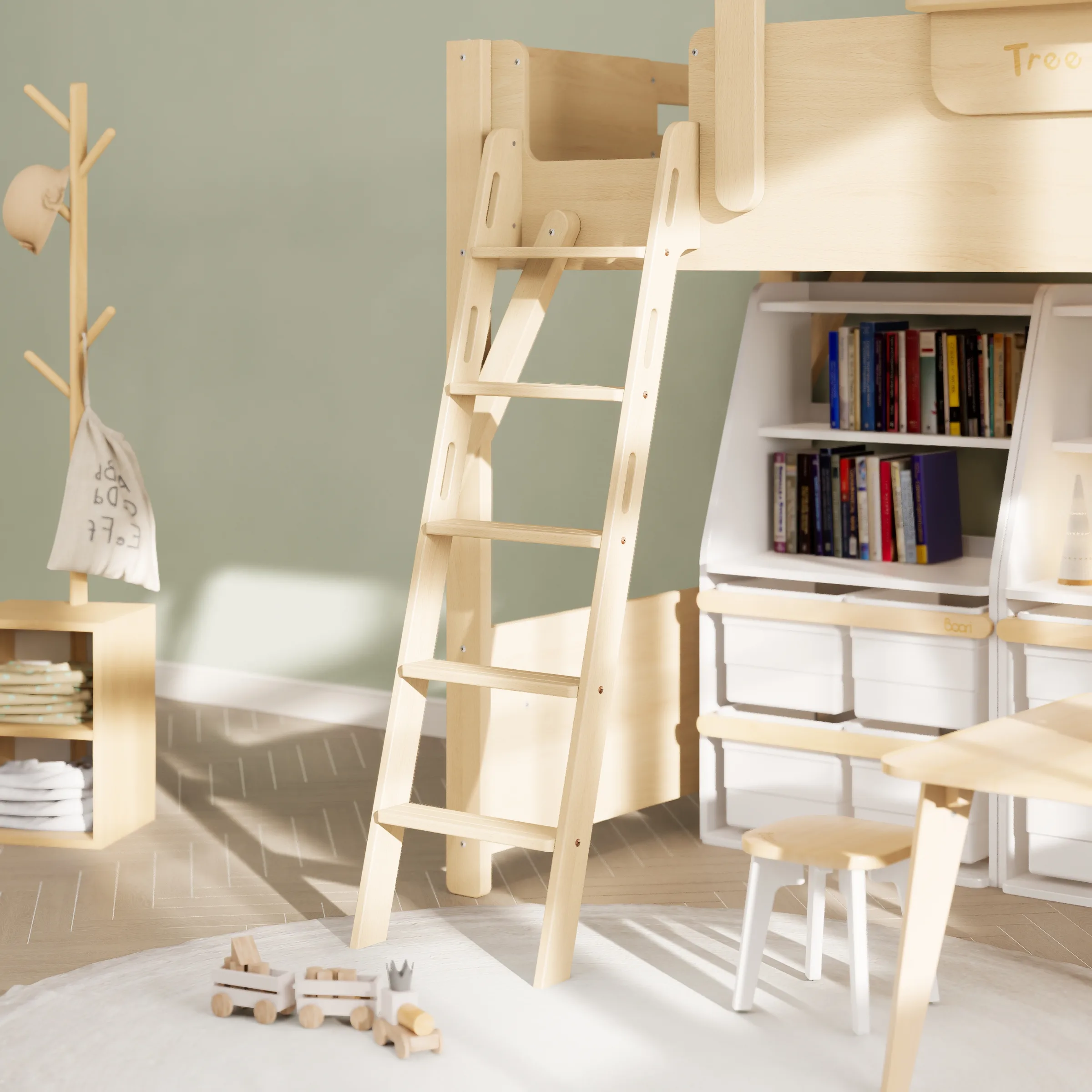 Boori Treehouse Kids King Single Loft Bed + Roof Frame and Ladder with Tent Canopy, Beech