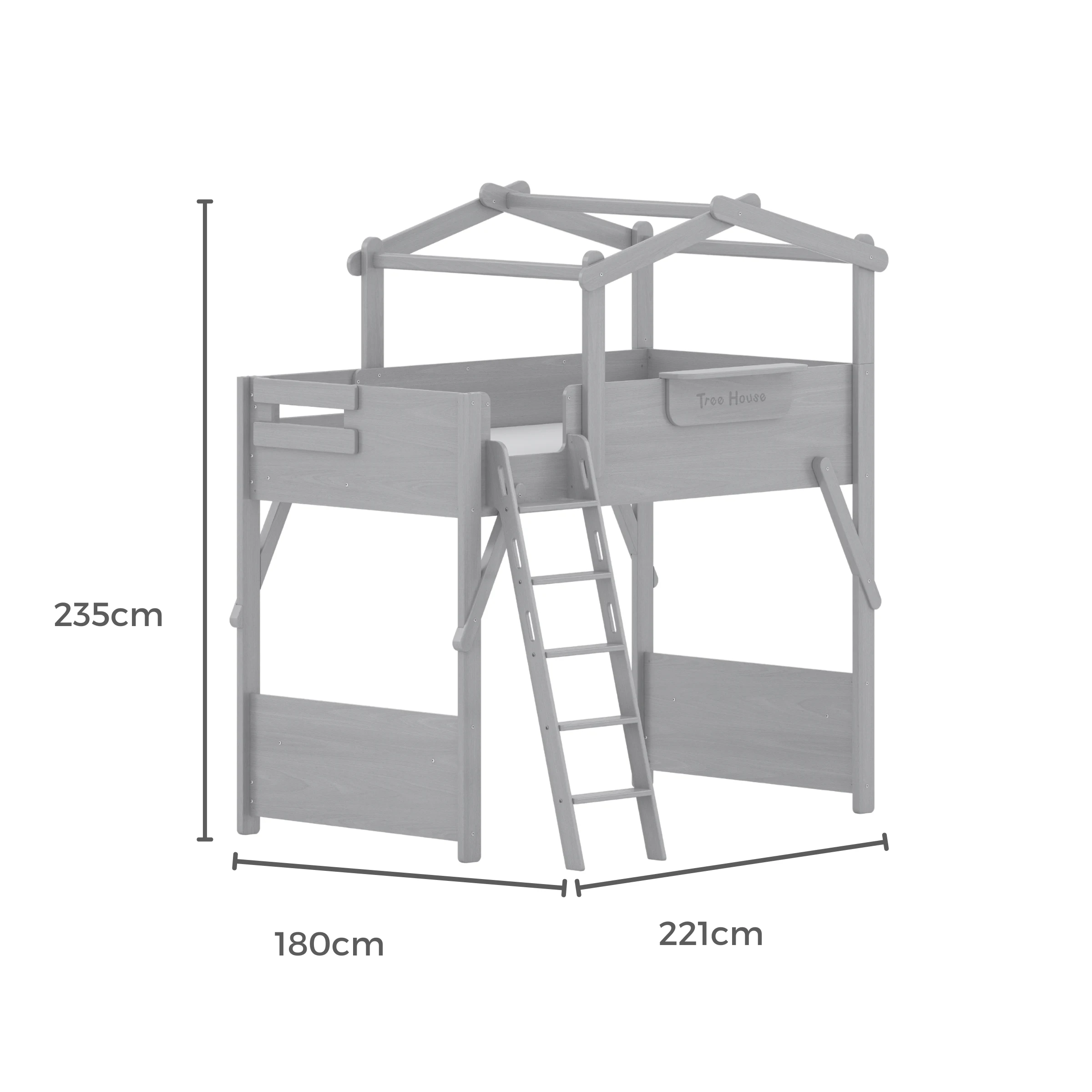 Boori Treehouse Kids King Single Loft Bed + Roof Frame and Ladder with Tent Canopy, Beech