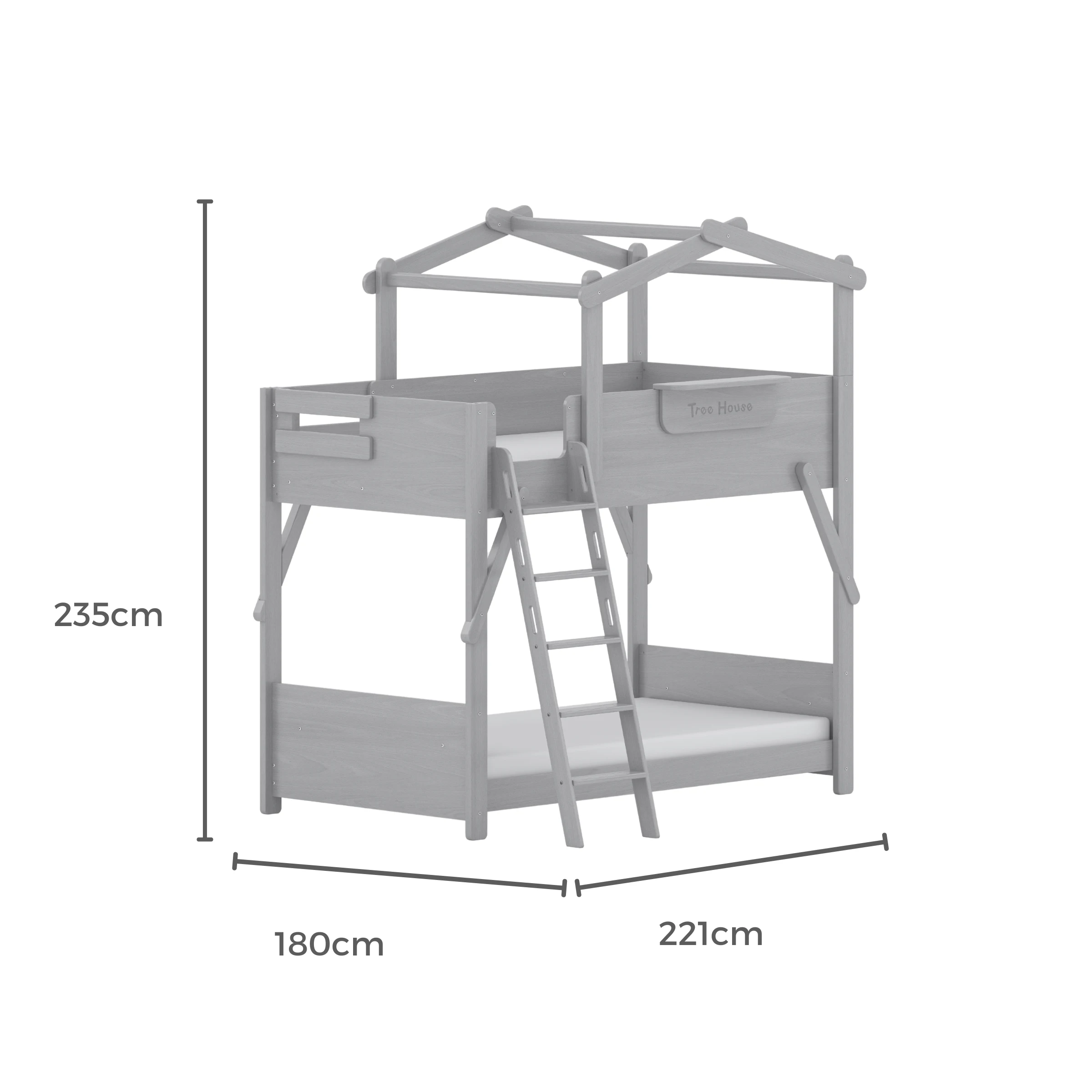 Boori Treehouse Kids King Single Bunk Bed + Roof Frame and Ladder, Cherry and Beech