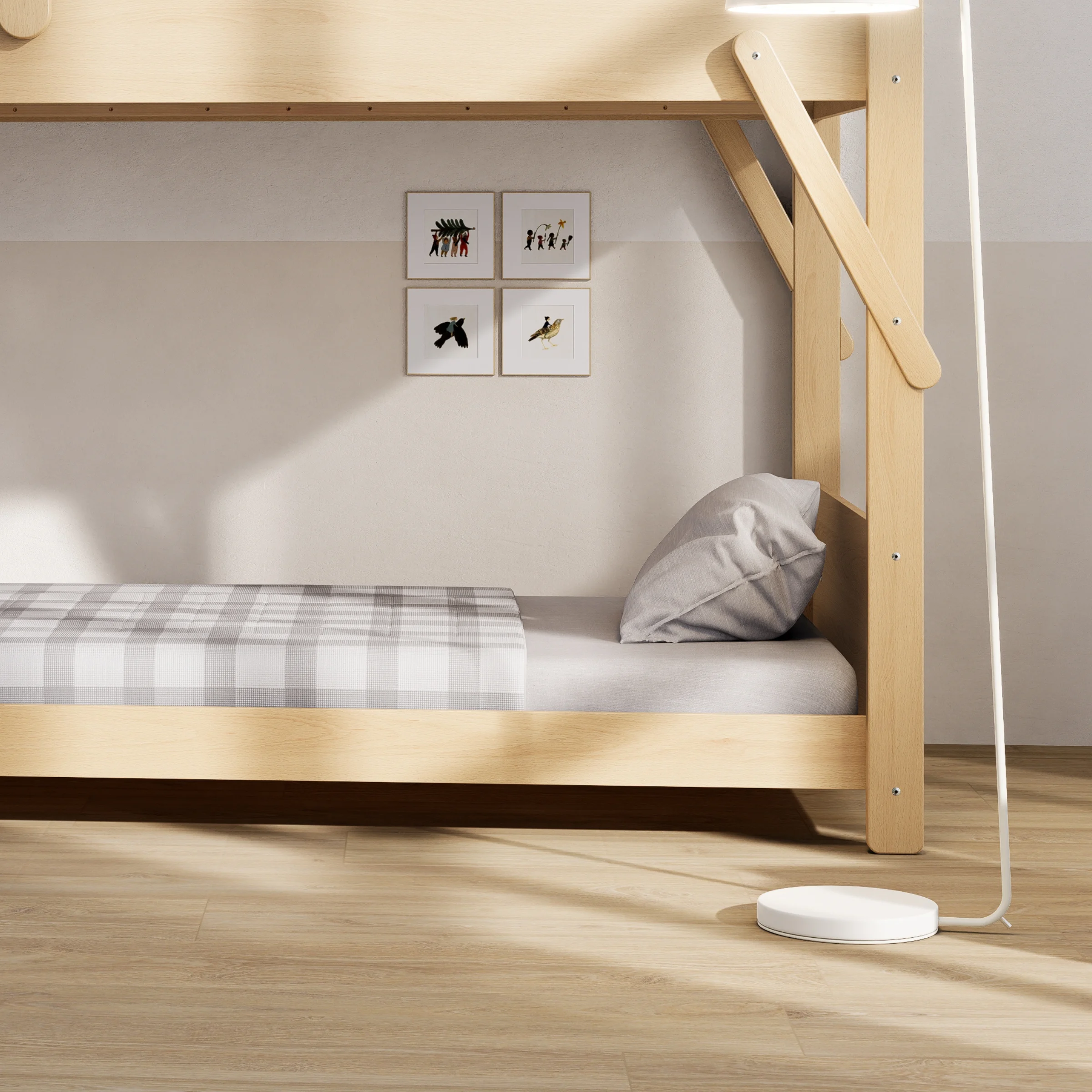 Boori Treehouse Kids King Single Bunk Bed + Roof Frame and Ladder with Tent Canopy, Beech