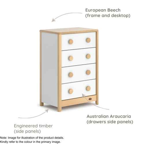 Boori Byron Kids 4 Drawer Chest, Cherry and Beech