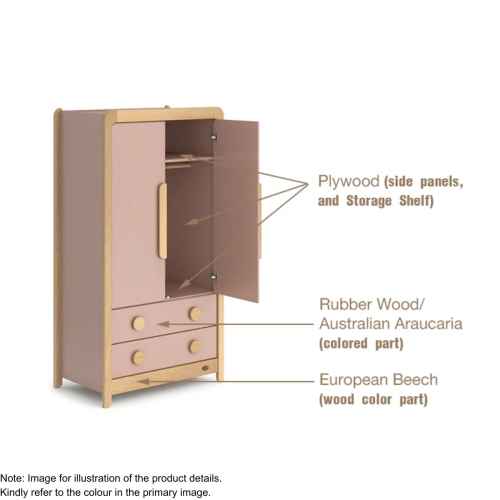 Boori Byron Kids 2 Door wardrobe with 2 drawers, Barley White and Beech