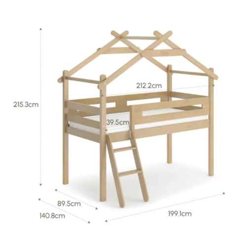 Boori Forest Kids Teepee Single Loft Bed, Almond