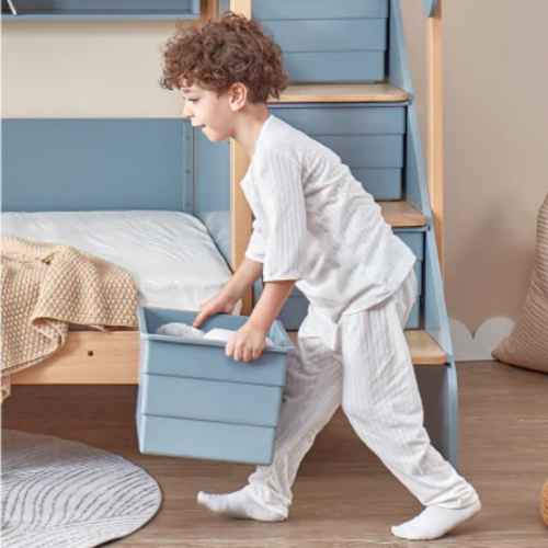 Boori Natty Kids King Single Bunk Bed With Storage Staircase, Blueberry and Almond