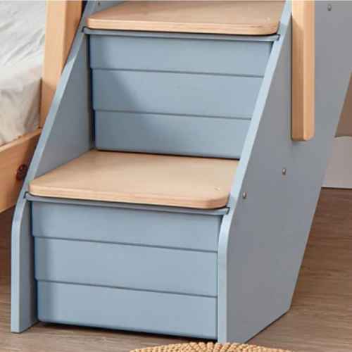 Boori Natty Kids King Single Bunk Bed with Storage Staircase, Blueberry and Almond