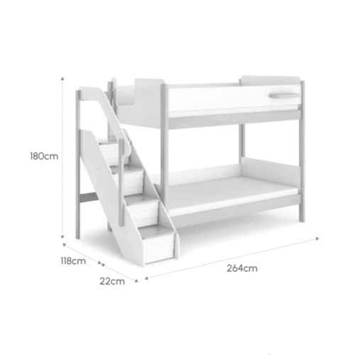 Boori Natty Kids King Single Bunk With Storage Staircase, Blueberry and Almond