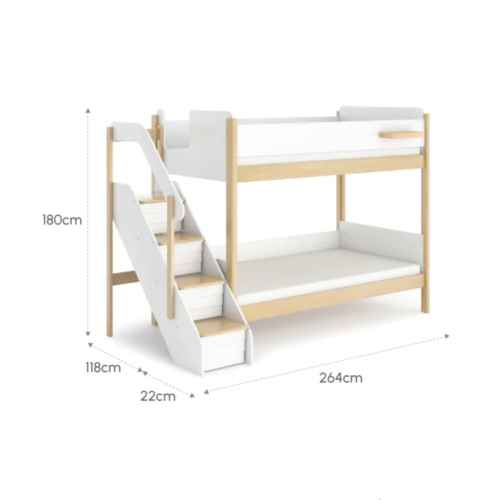 Boori Natty Kids King Single Bunk Bed with Storage Staircase, Barley and Almond