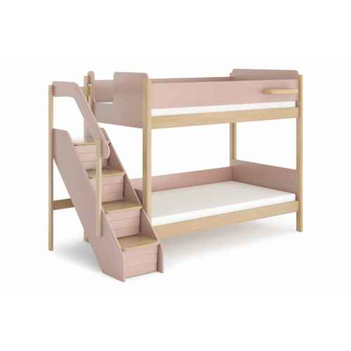 Boori Natty Kids King Single Bunk Bed with Storage Staircase, Cherry and Almond