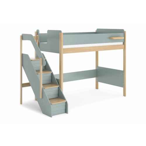 Boori Natty Kids King Single Loft Bed with Storage Staircase, Blueberry and Almond