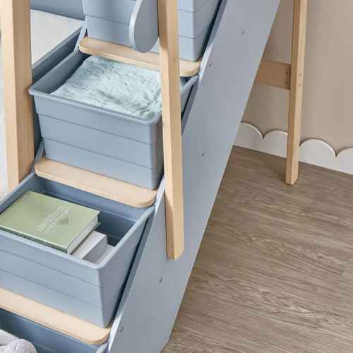 Boori Natty Kids King Single Loft Bed With Storage Staircase, Blueberry and Almond