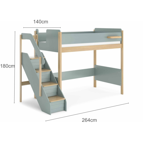 Boori Natty Kids King Single Loft Bed With Storage Staircase, Blueberry and Almond