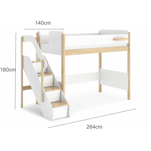 Boori Natty Kids King Single Loft Bed With Storage Staircase, Barley and Almond