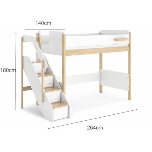 Boori Natty Kids King Single Loft Bed with Storage Staircase, Barley and Almond